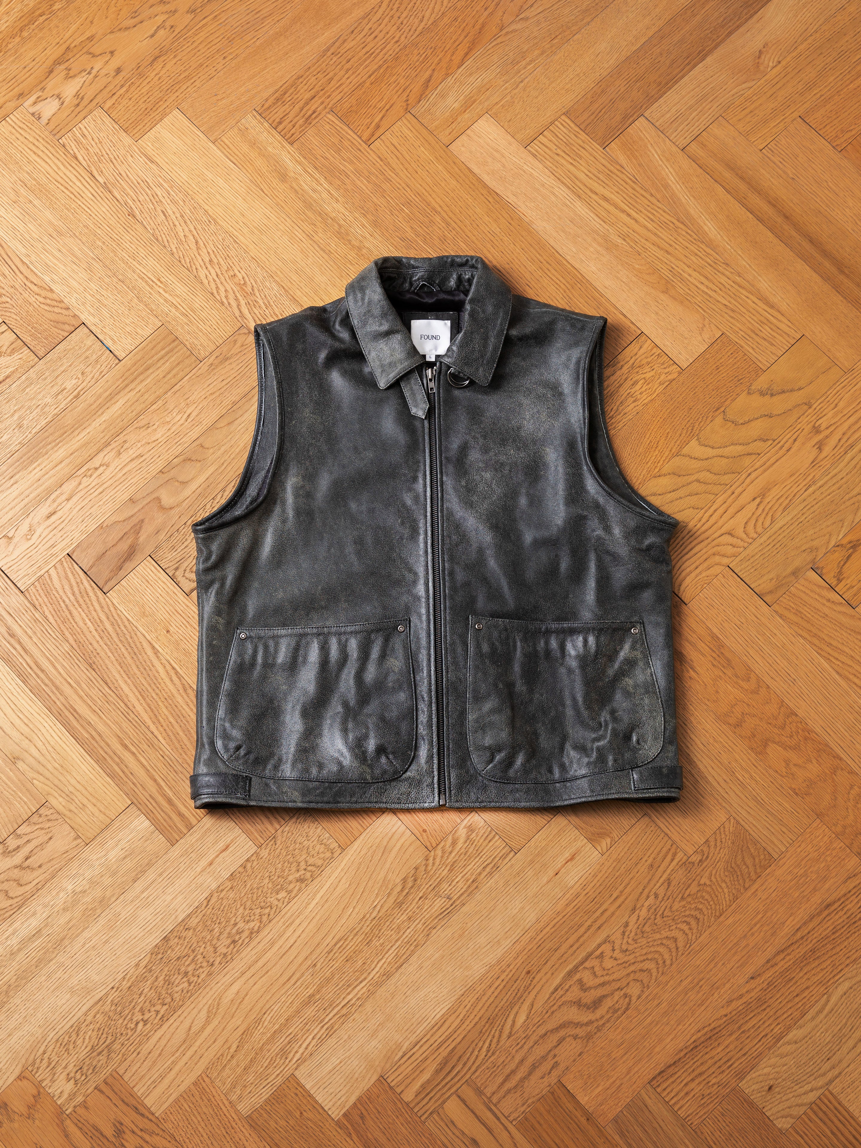 Distressed Genuine Leather Pocket Vest - Image 8