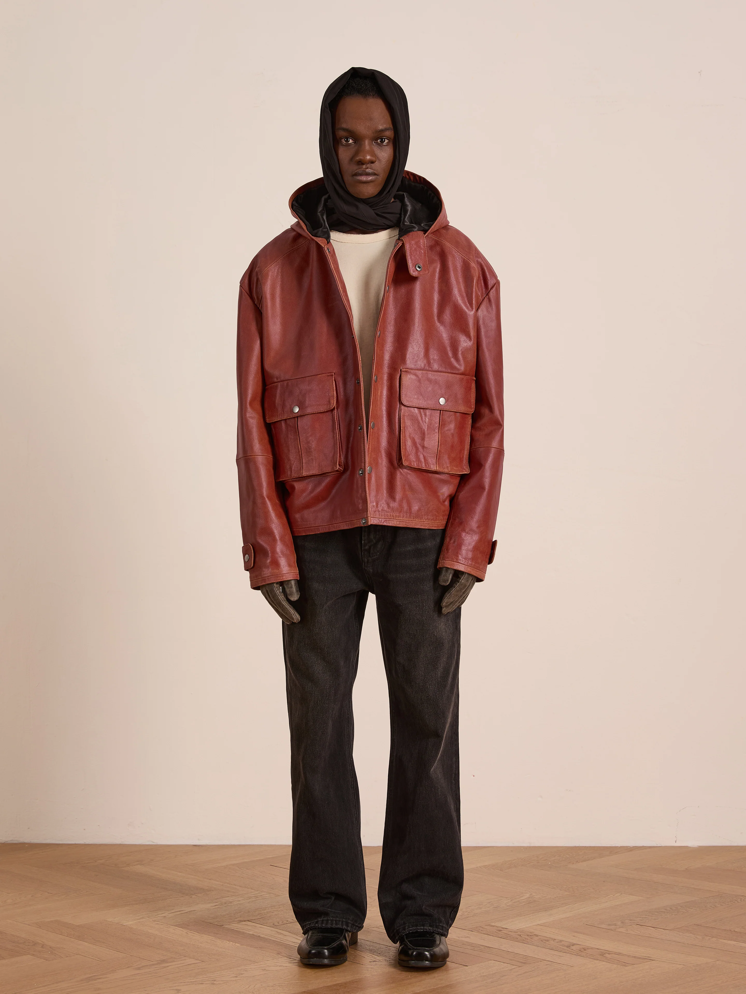 Distressed Leather Pocket Hoodie - Image 3