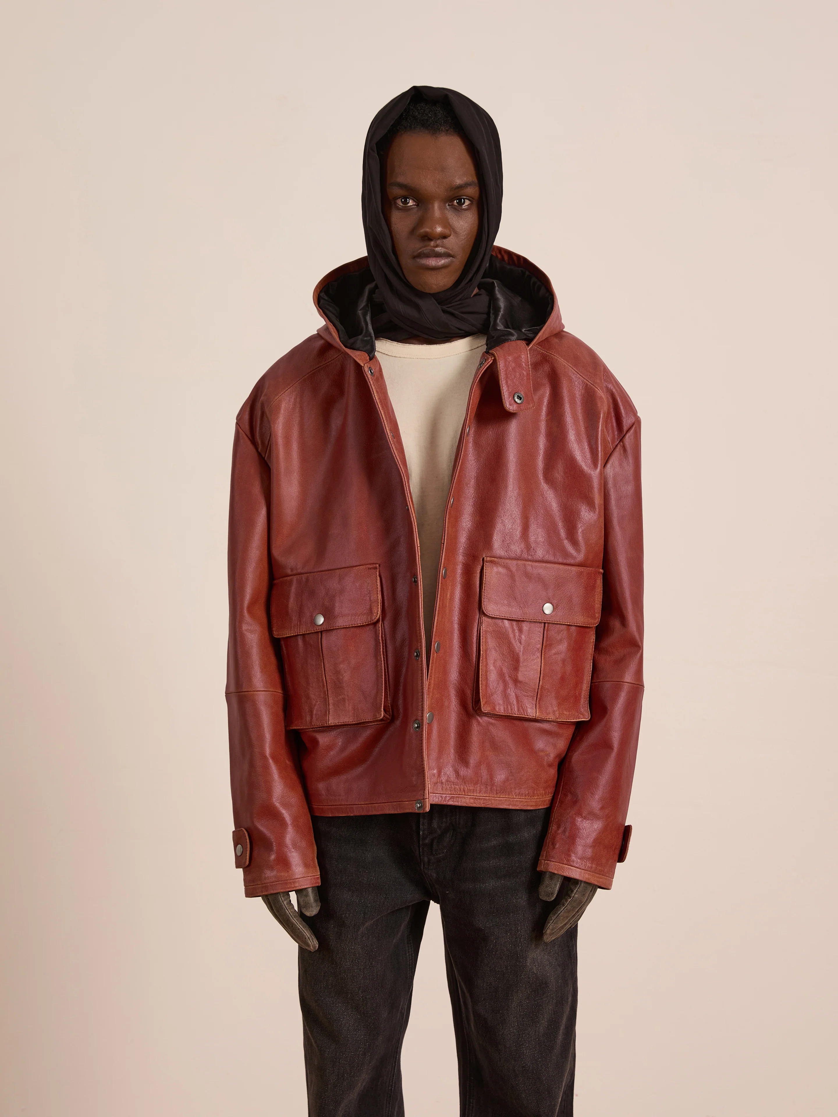 Distressed Leather Pocket Hoodie - Image 4