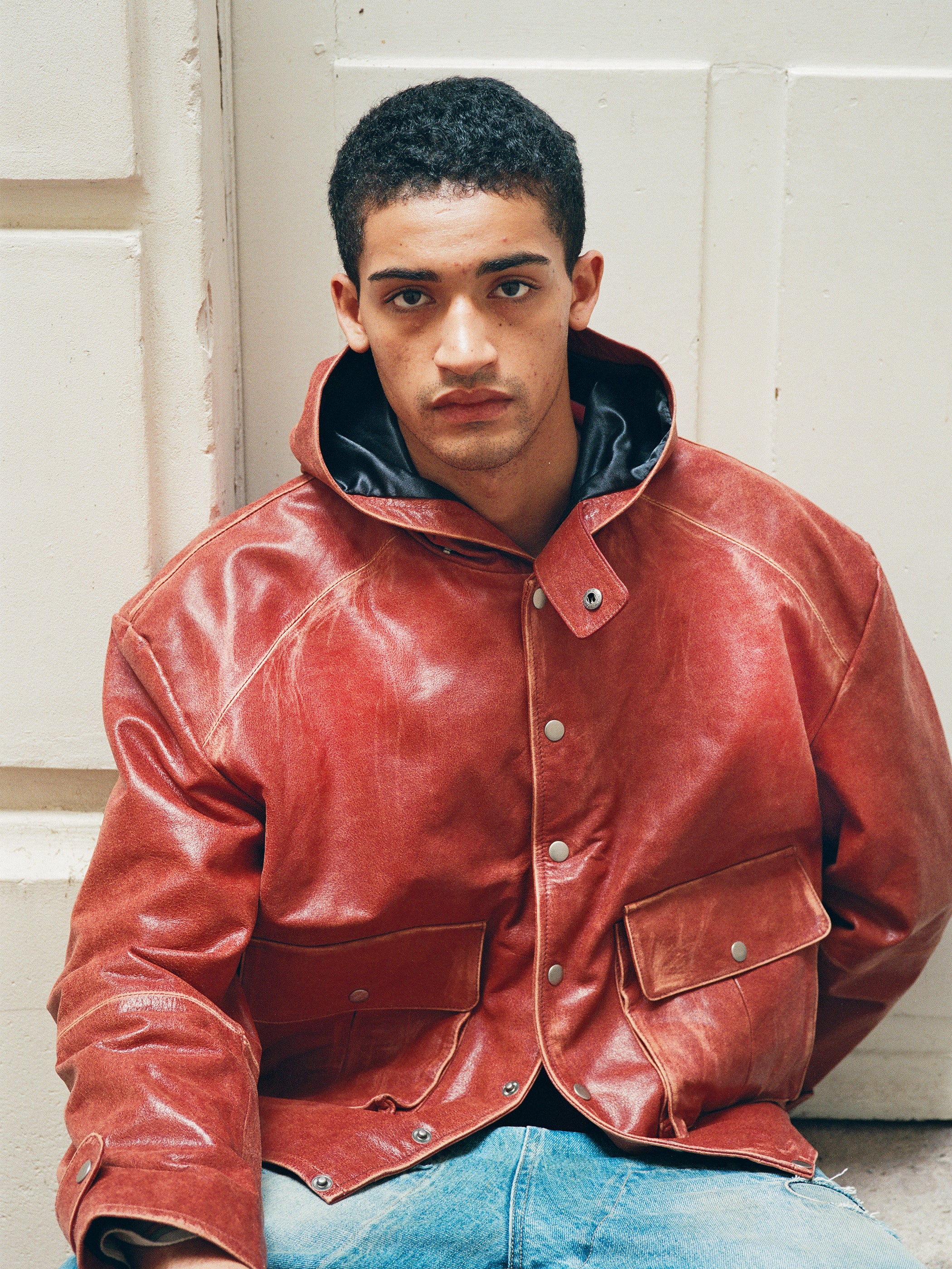 Distressed Leather Pocket Hoodie - Image 5