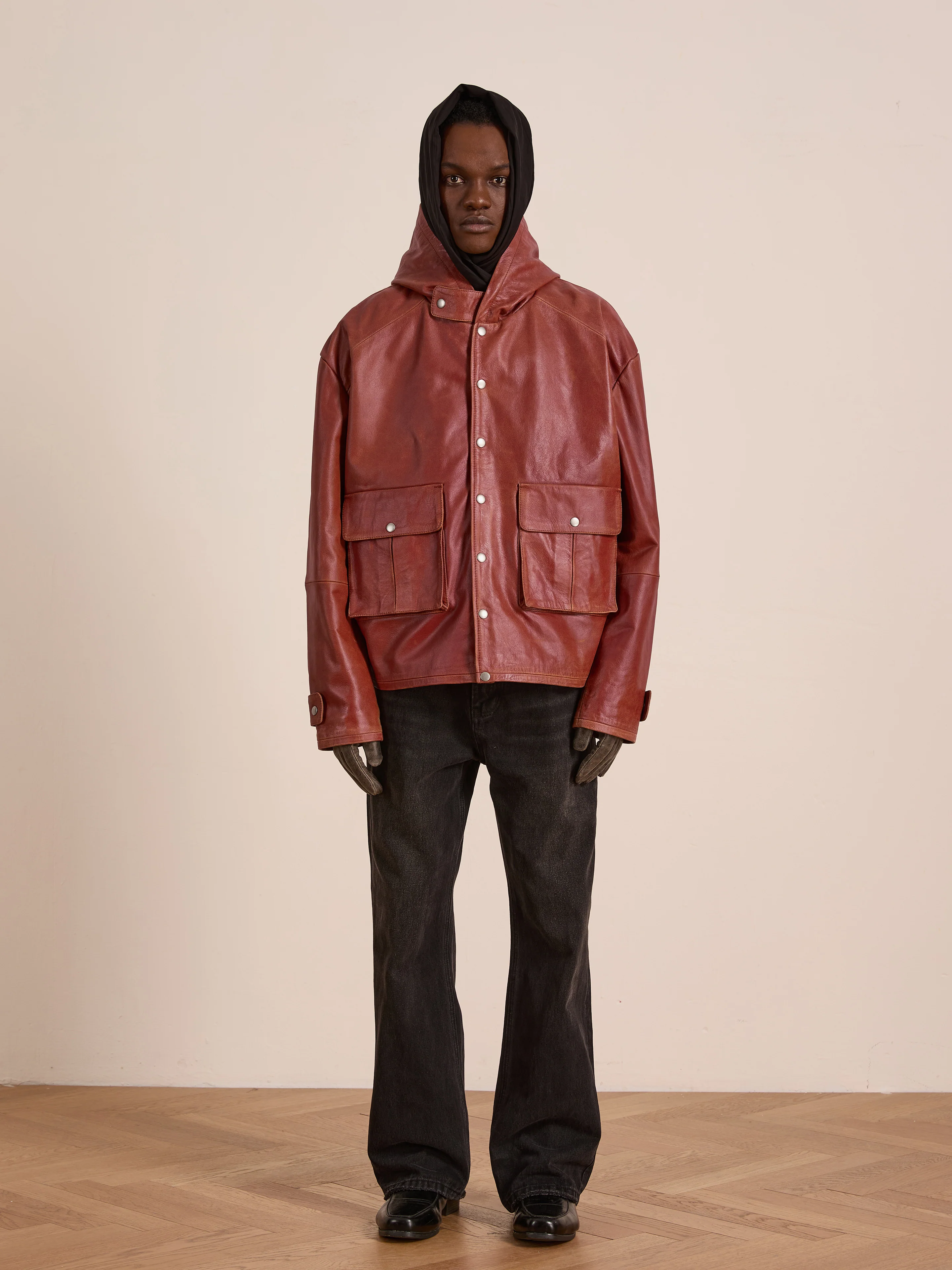Distressed Leather Pocket Hoodie - Image 6