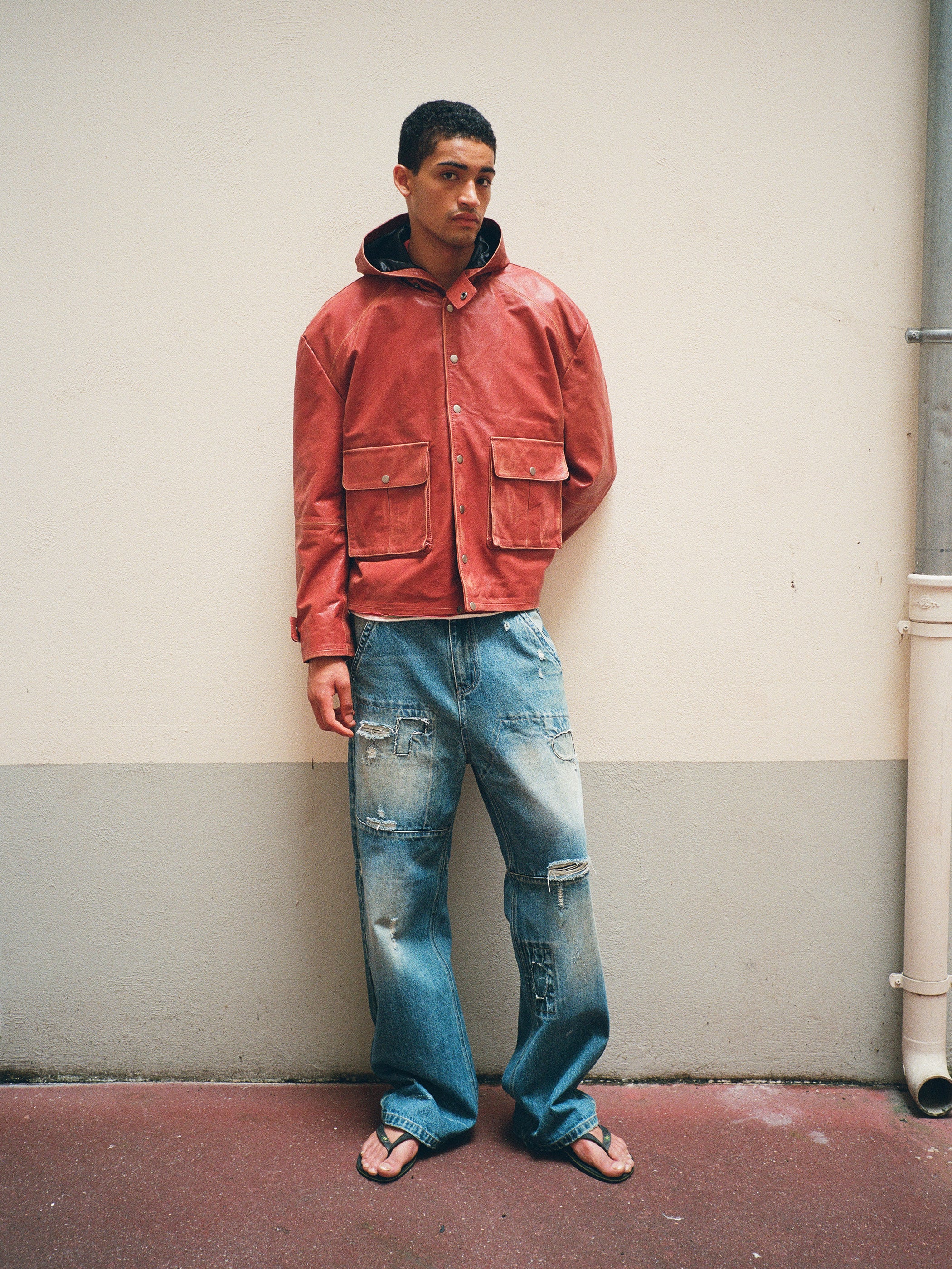 Distressed Leather Pocket Hoodie - Image 8