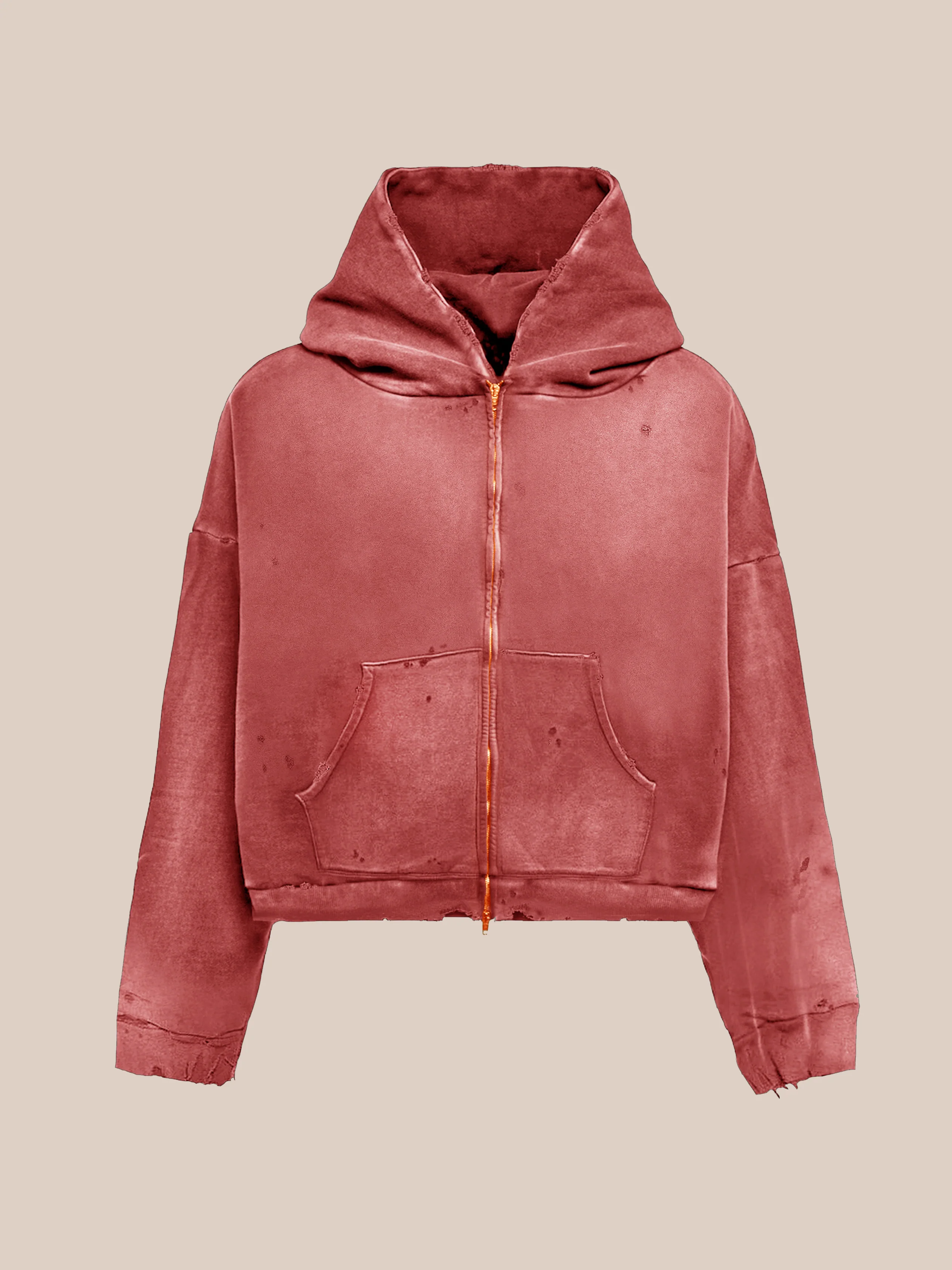Distressed Thermal Lined Zip Up Hoodie