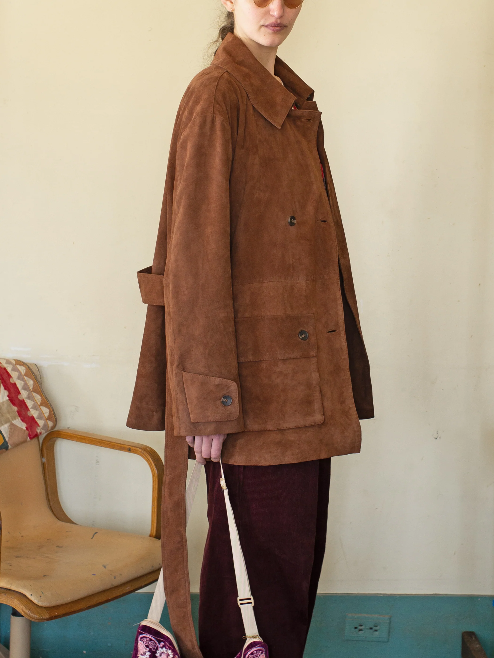 Double Breasted Suede Leather Jacket - Image 20