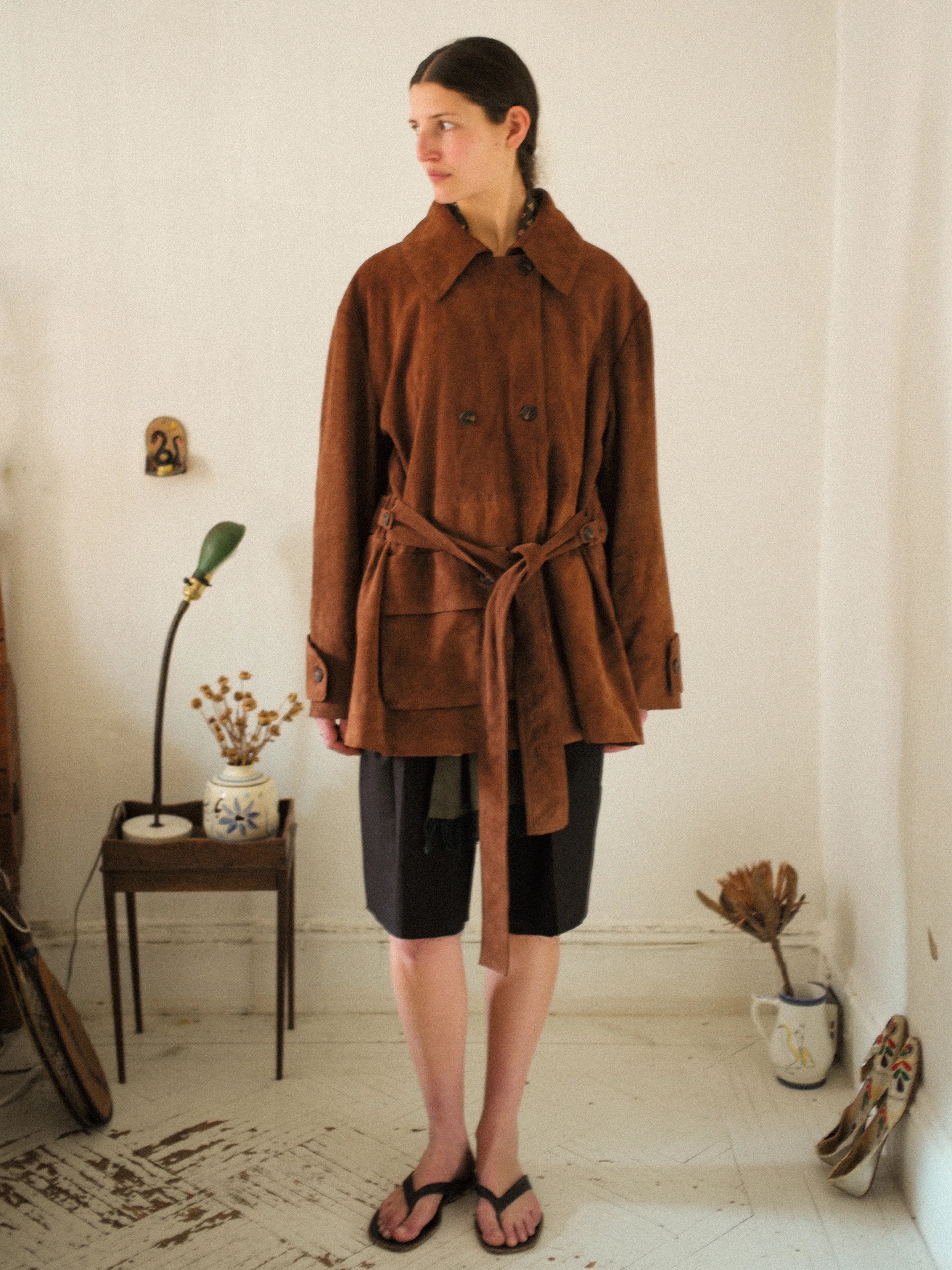 Double Breasted Suede Leather Jacket - Image 23