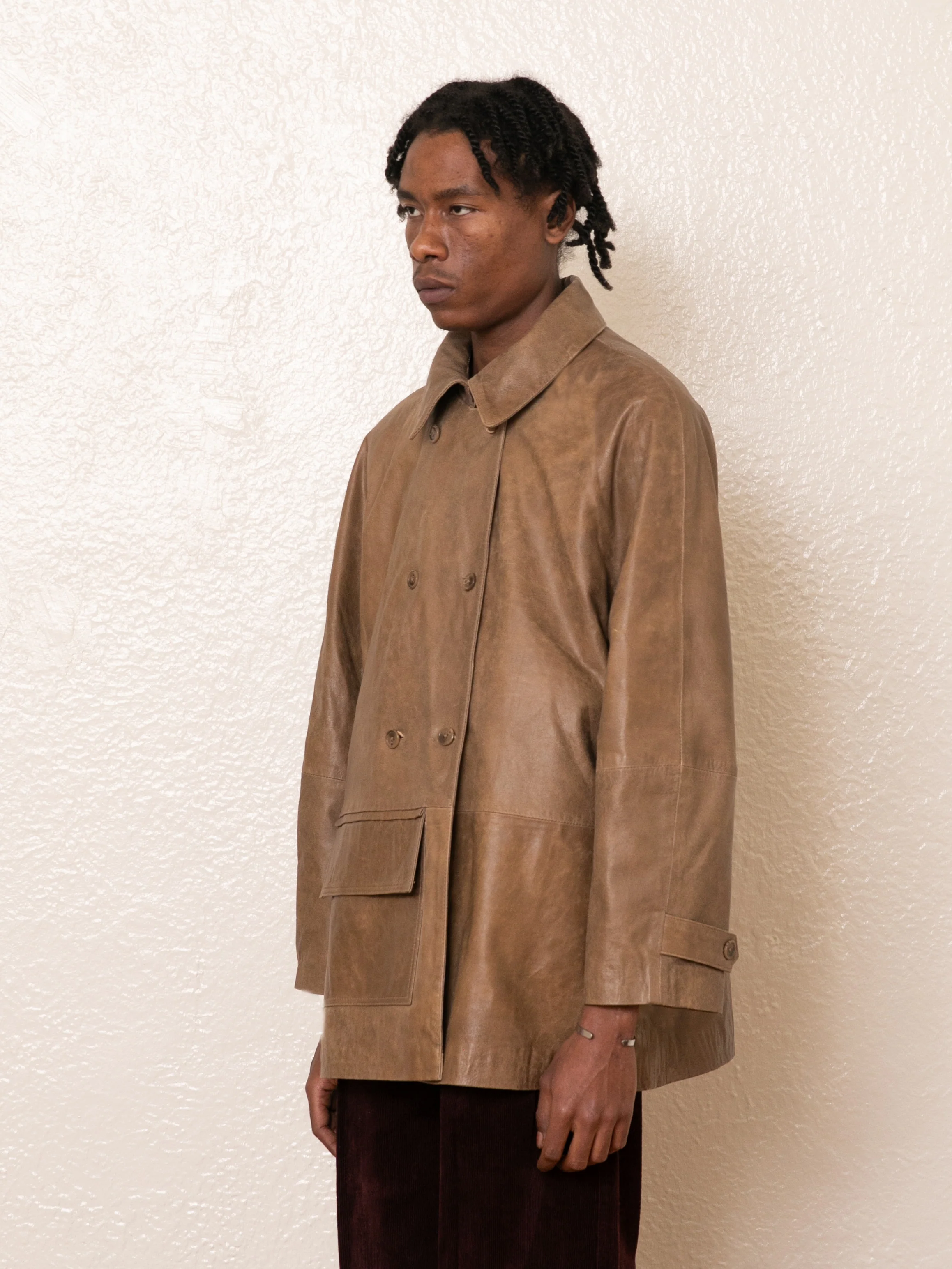 Fawn Double Breasted Leather Jacket - Image 10