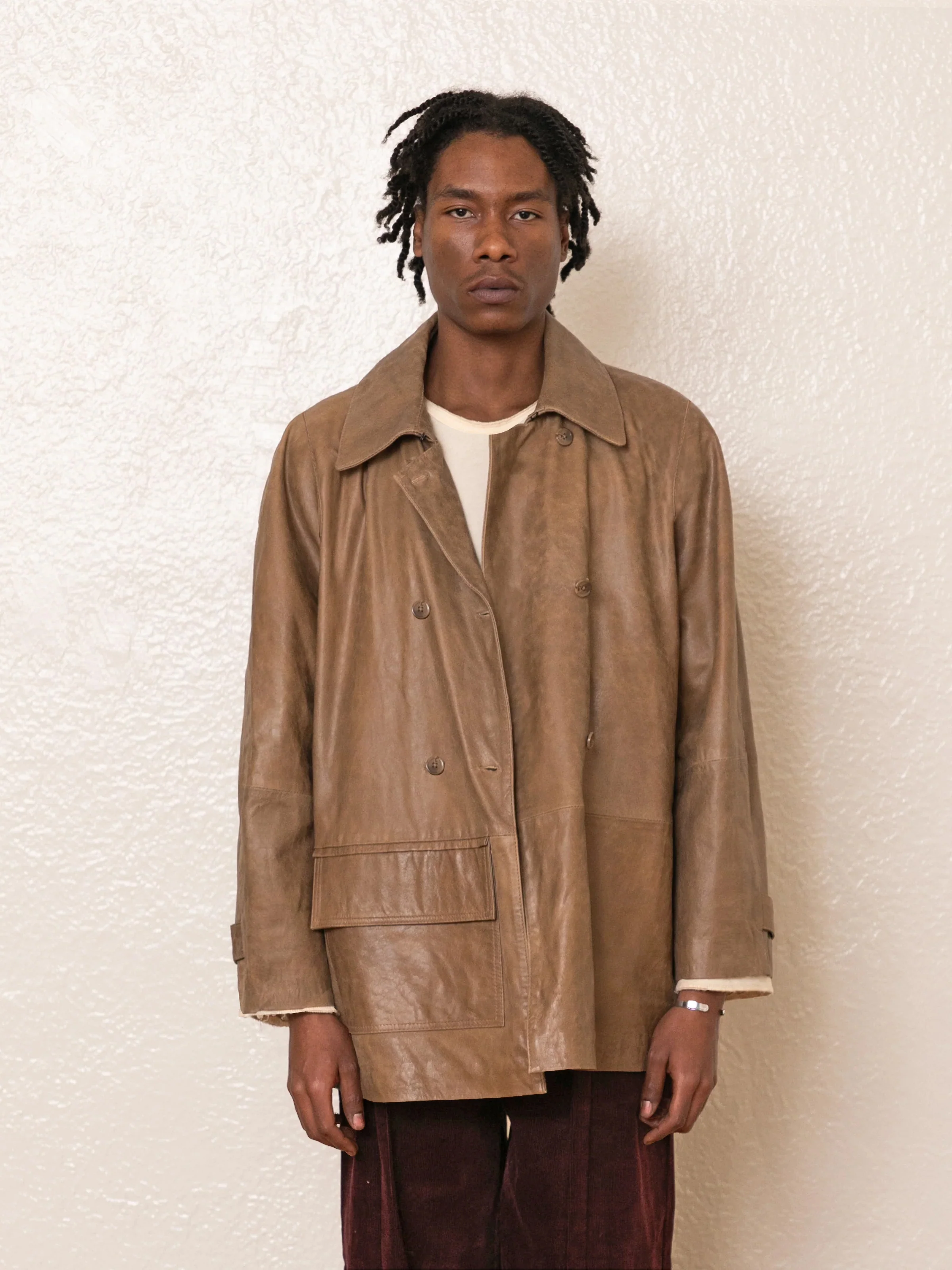 Fawn Double Breasted Leather Jacket - Image 12