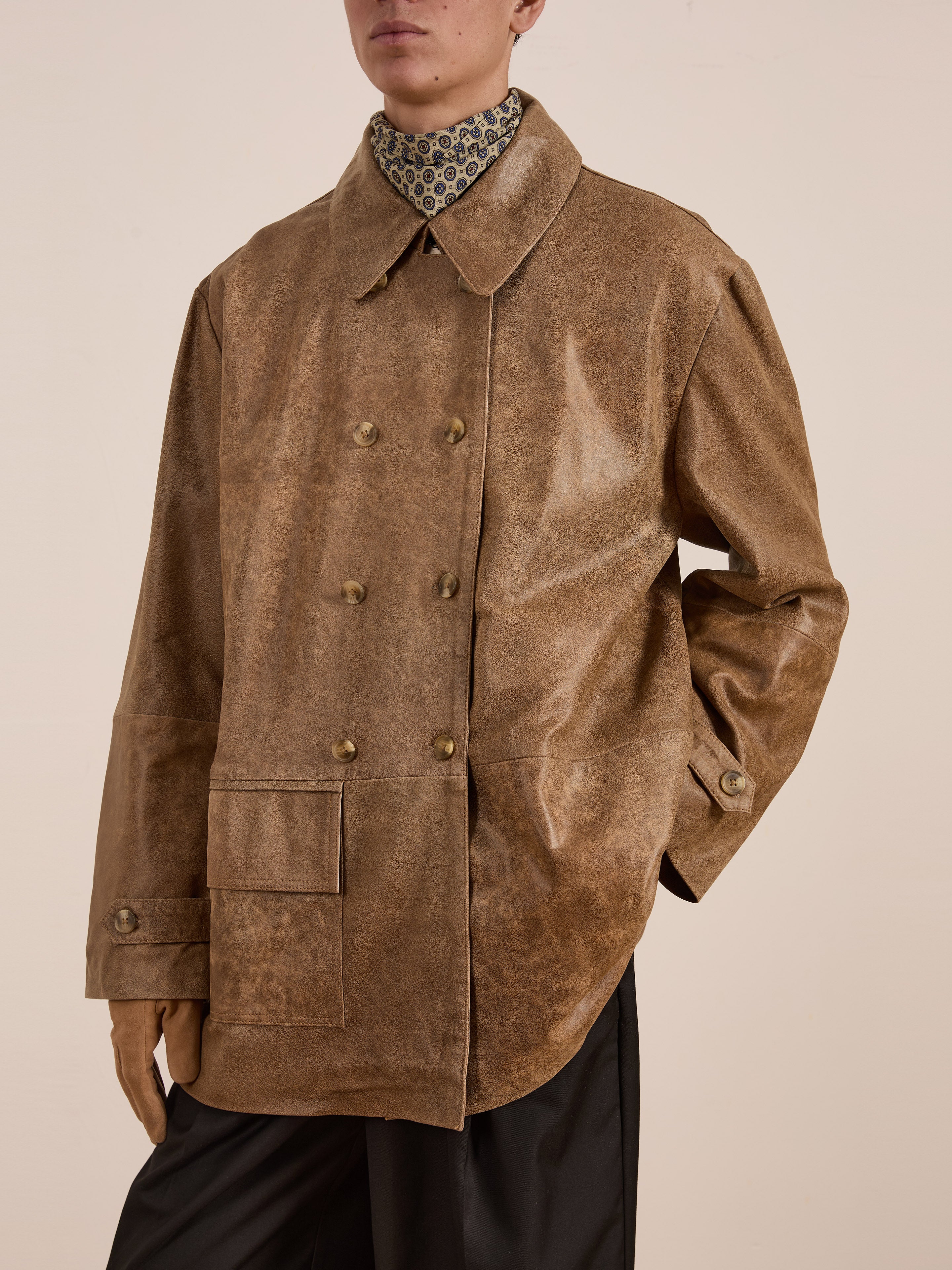 Fawn Double Breasted Leather Jacket - Image 4