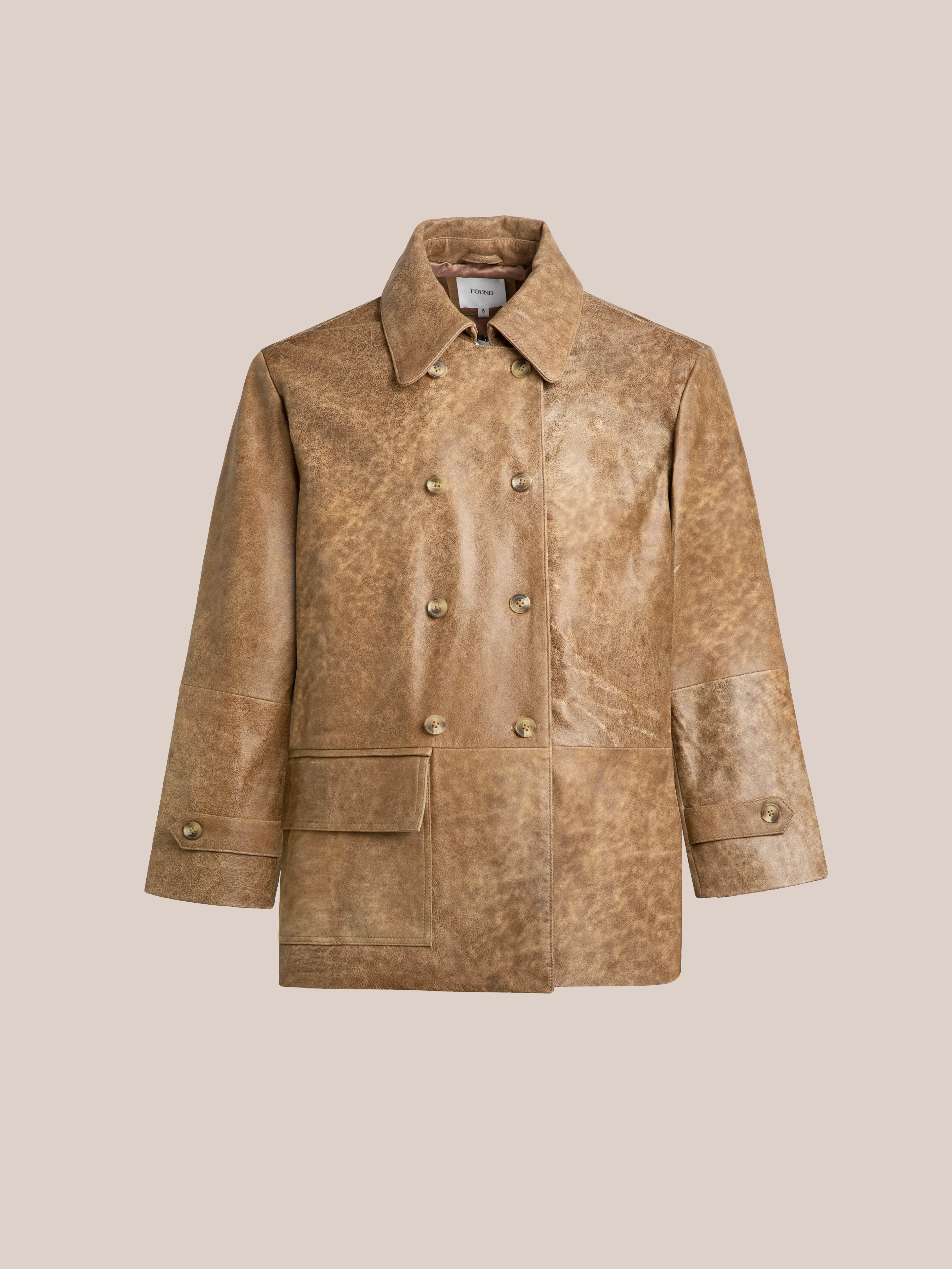 Fawn Double Breasted Leather Jacket - Image 5