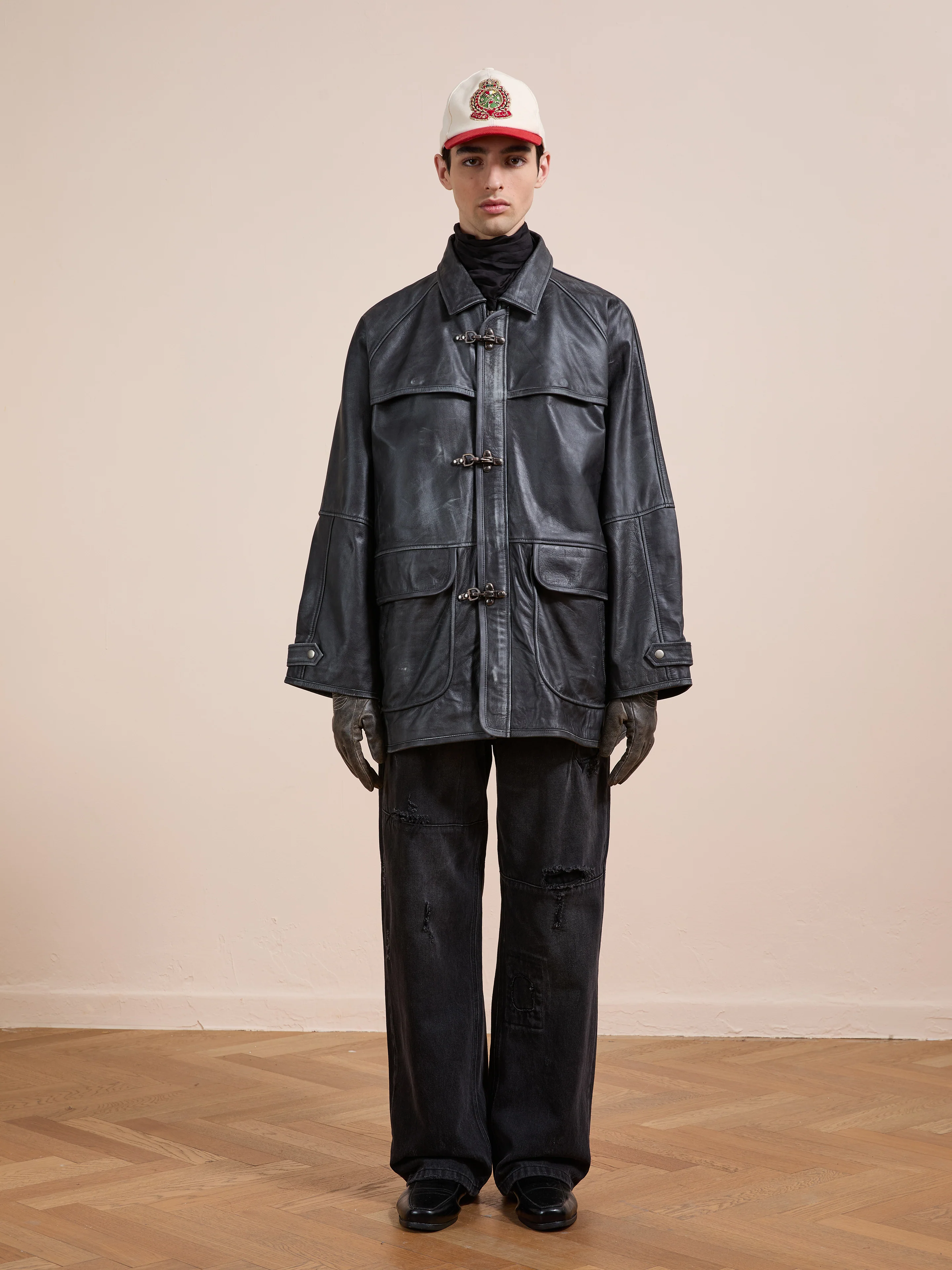 Distressed Leather Fireman Clasp Jacket - Image 14