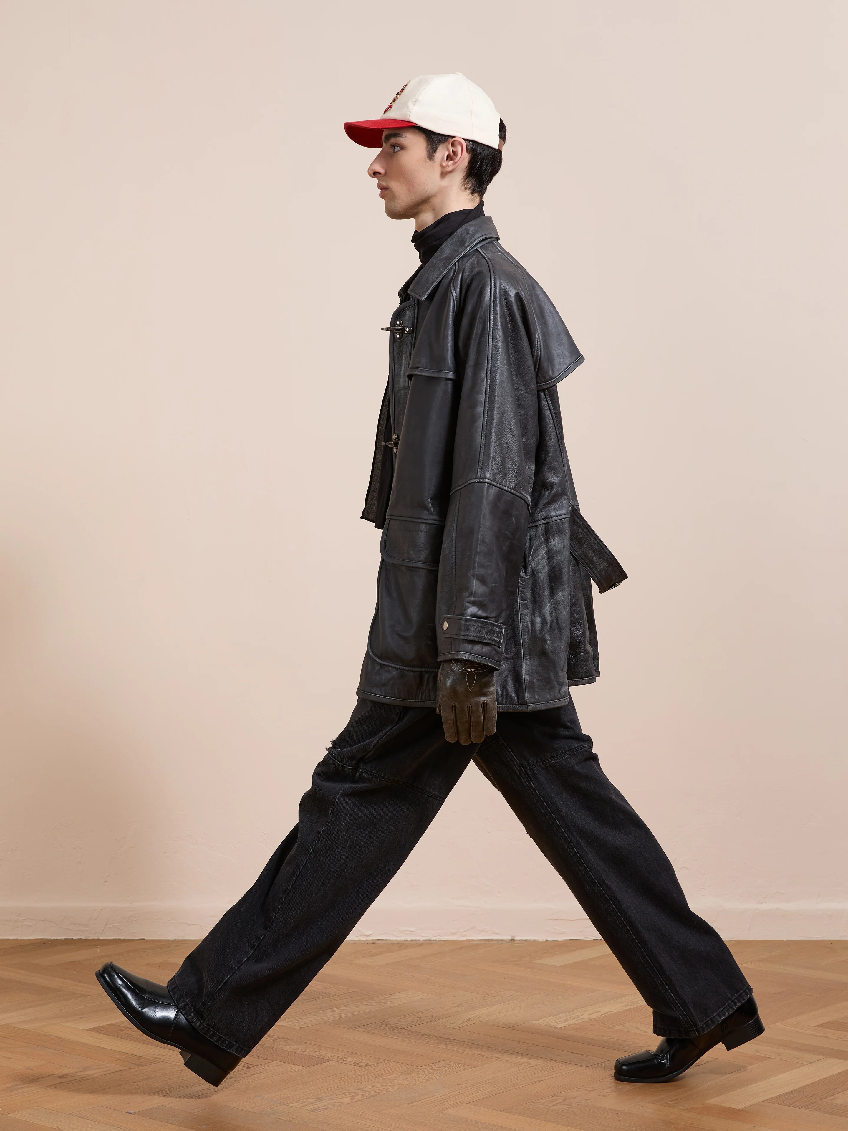 Distressed Leather Fireman Clasp Jacket - Image 4