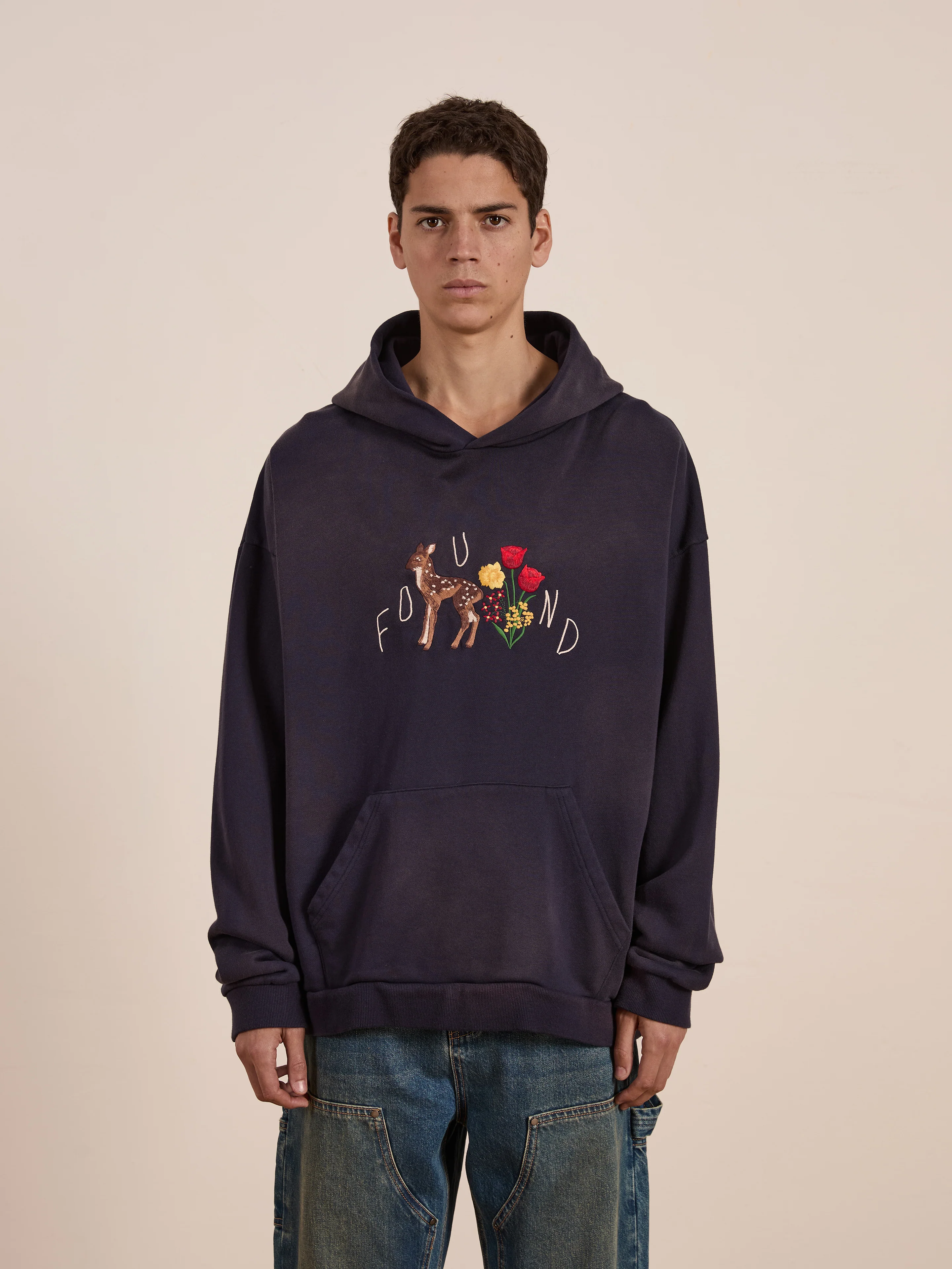 Floral Embroidered Deer Hoodie