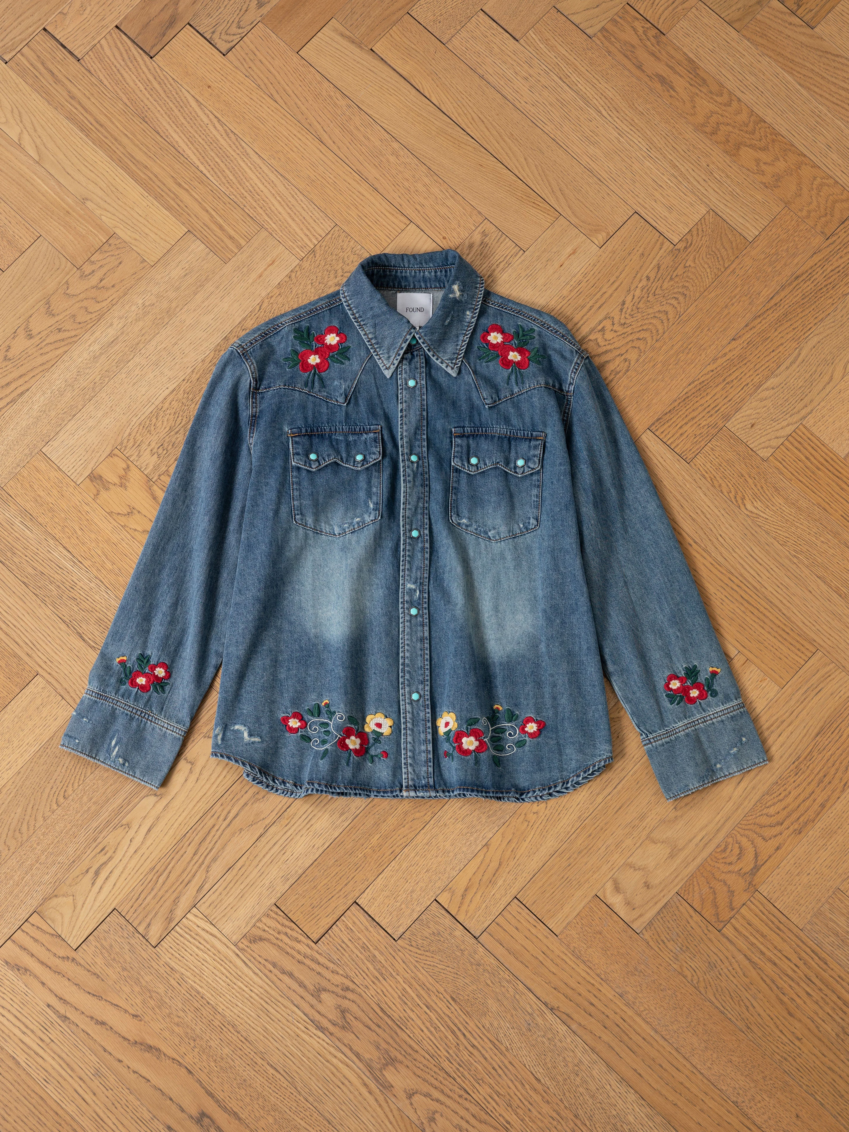 Floral Embroidered Western Denim Shirt - Image 10