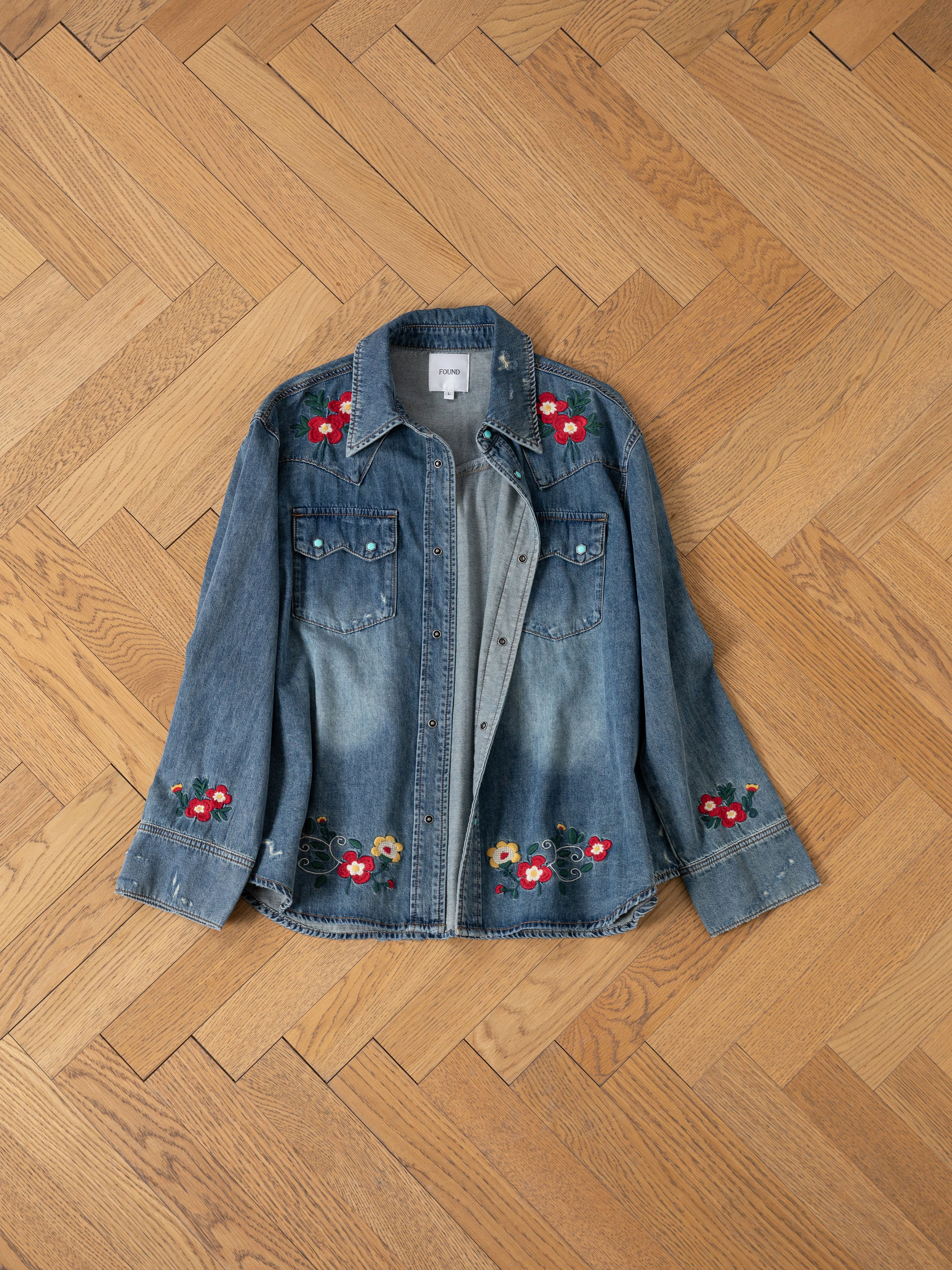 Floral Embroidered Western Denim Shirt - Image 13