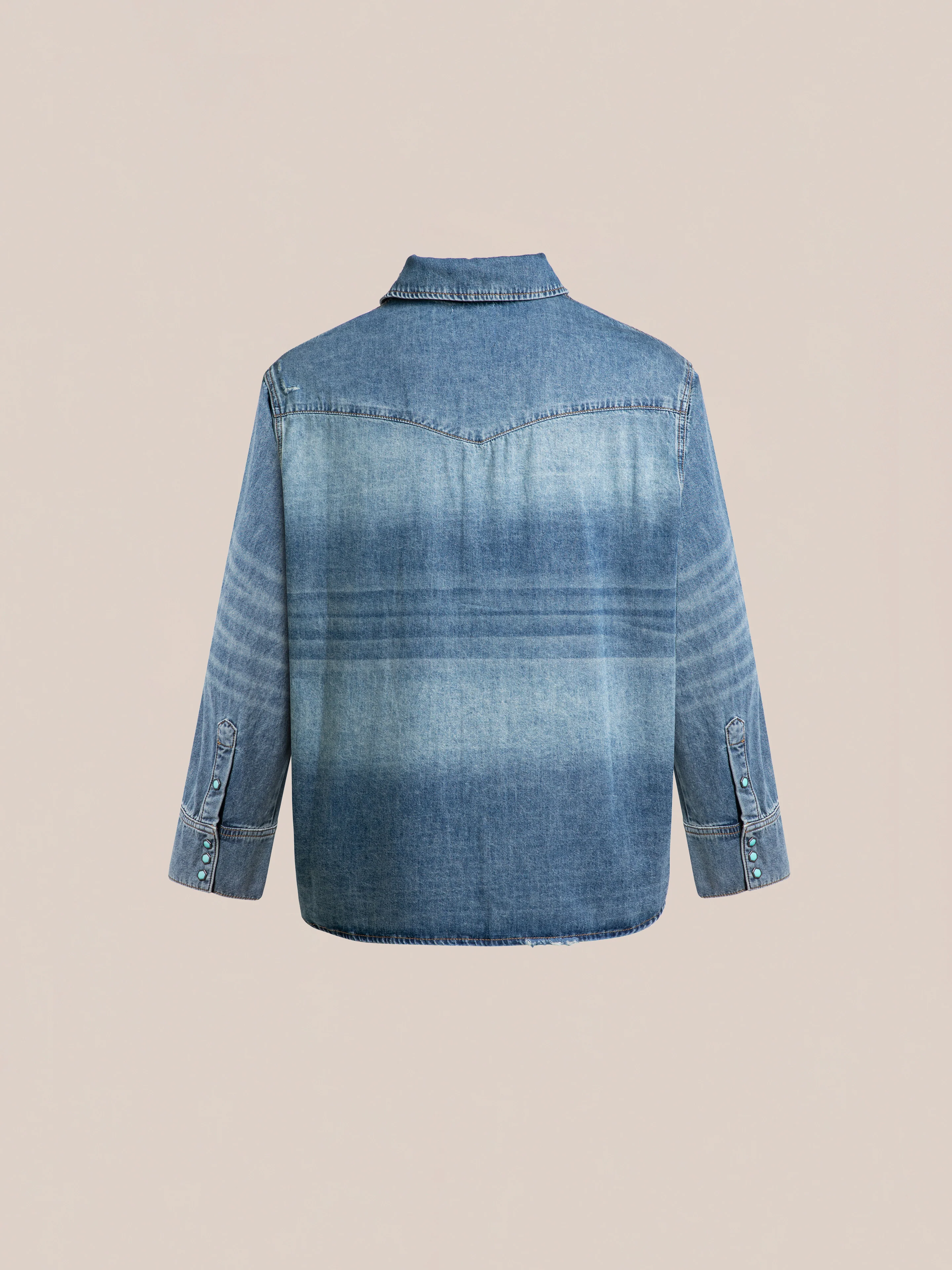 Floral Embroidered Western Denim Shirt - Image 5