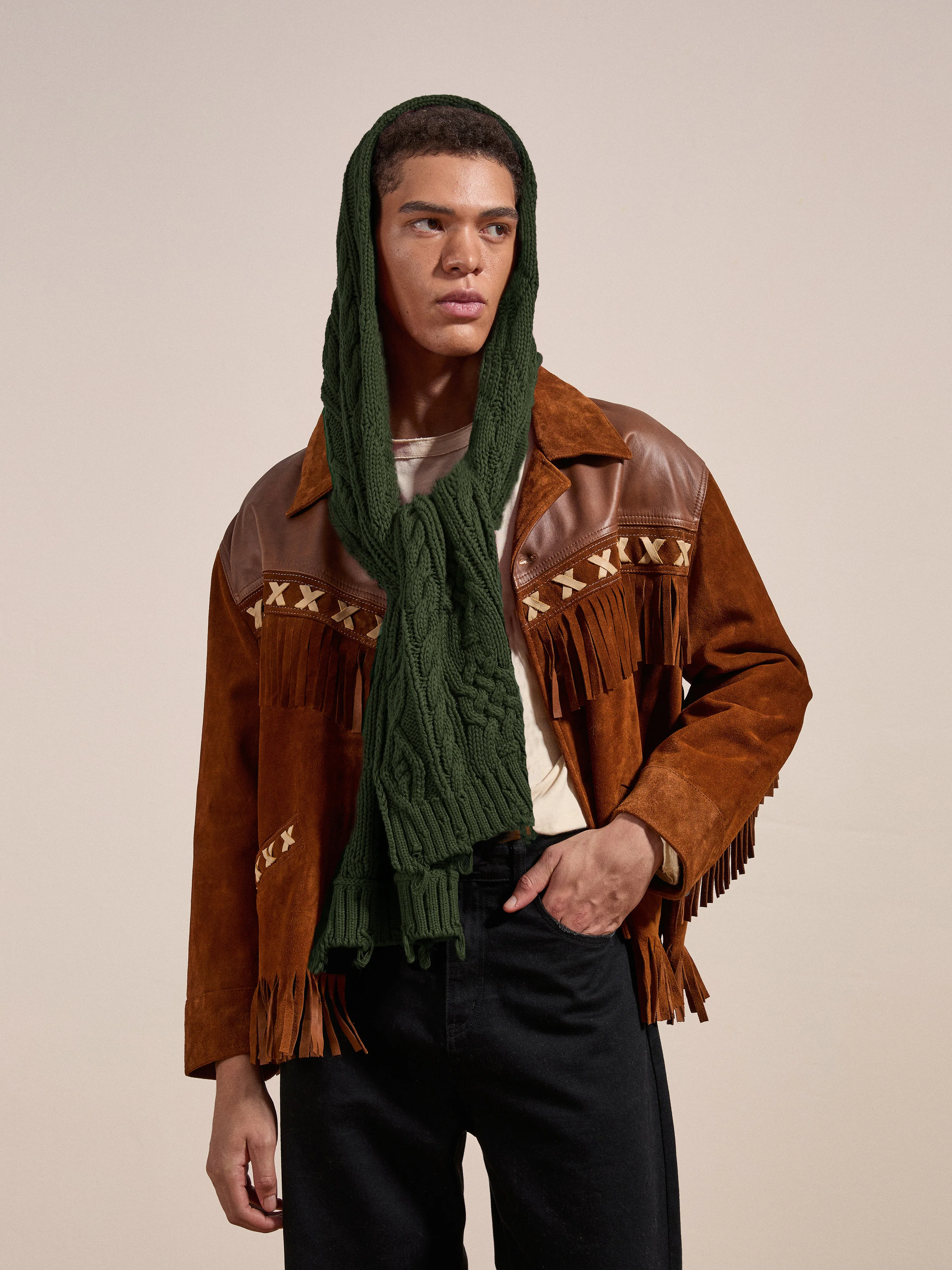 Forest Distressed Cable Knit Scarf - Image 7
