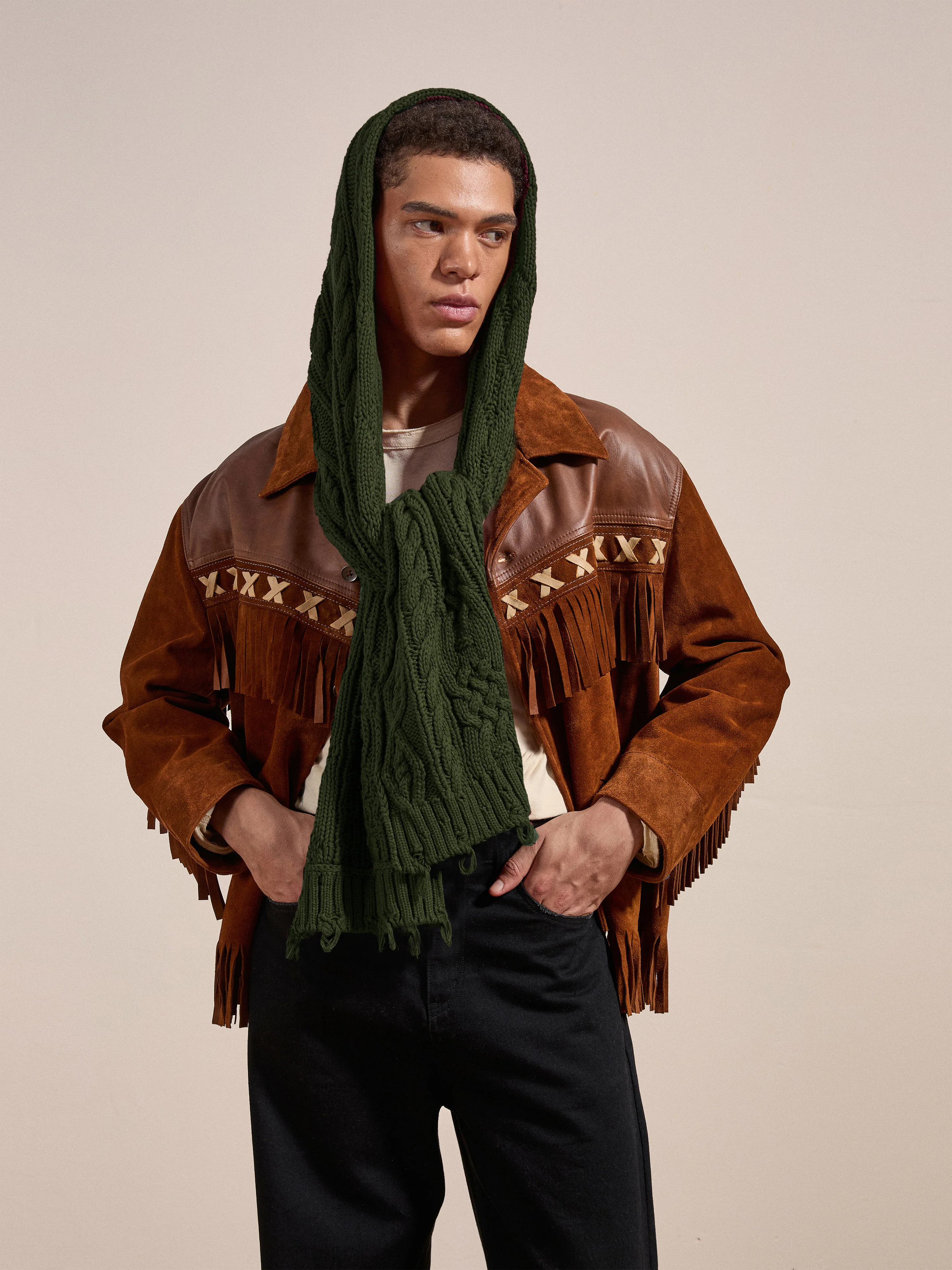 Forest Distressed Cable Knit Scarf - Image 8
