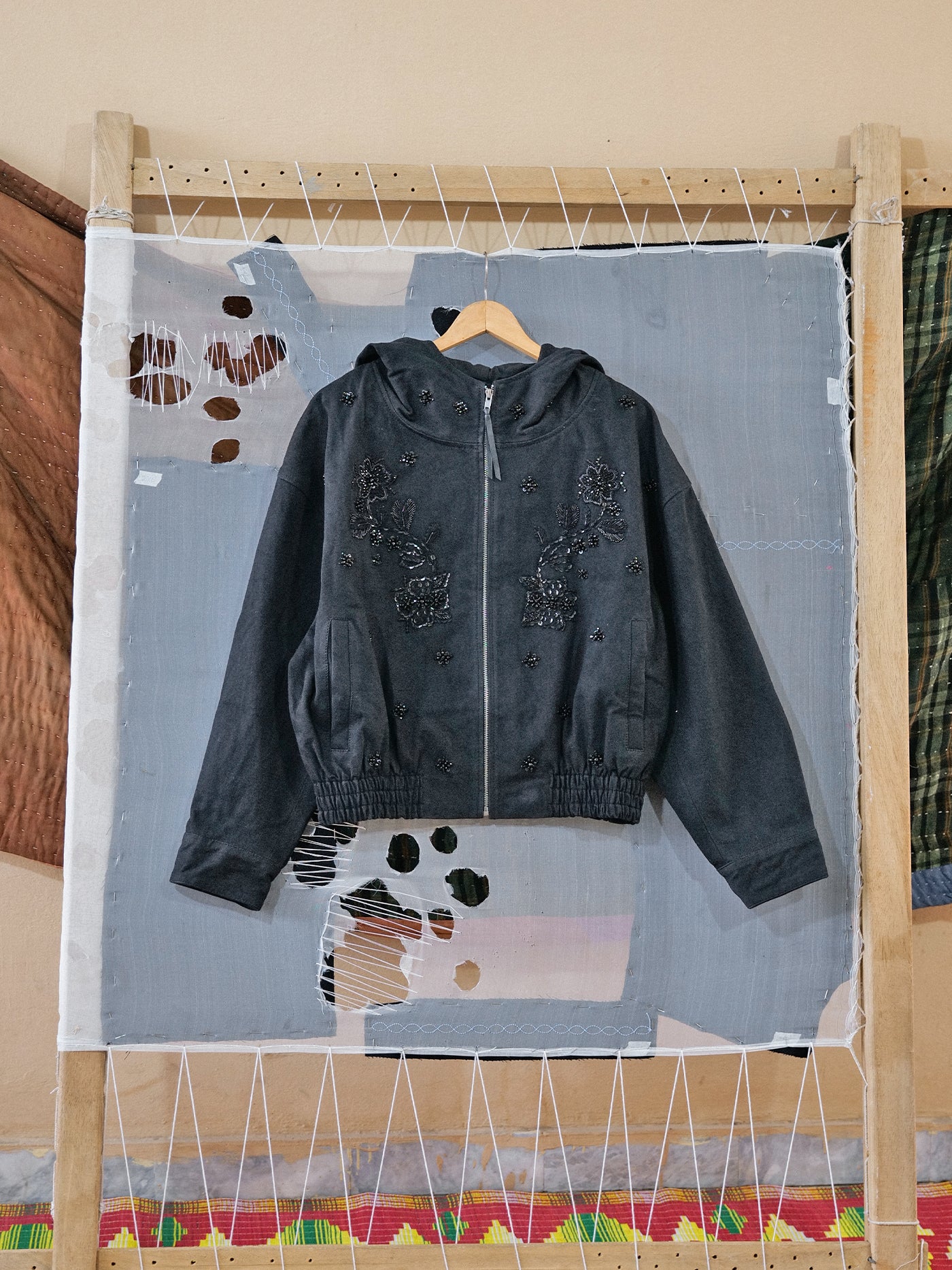 Hand Embroidered Tonal Anorak Jacket - Image 15