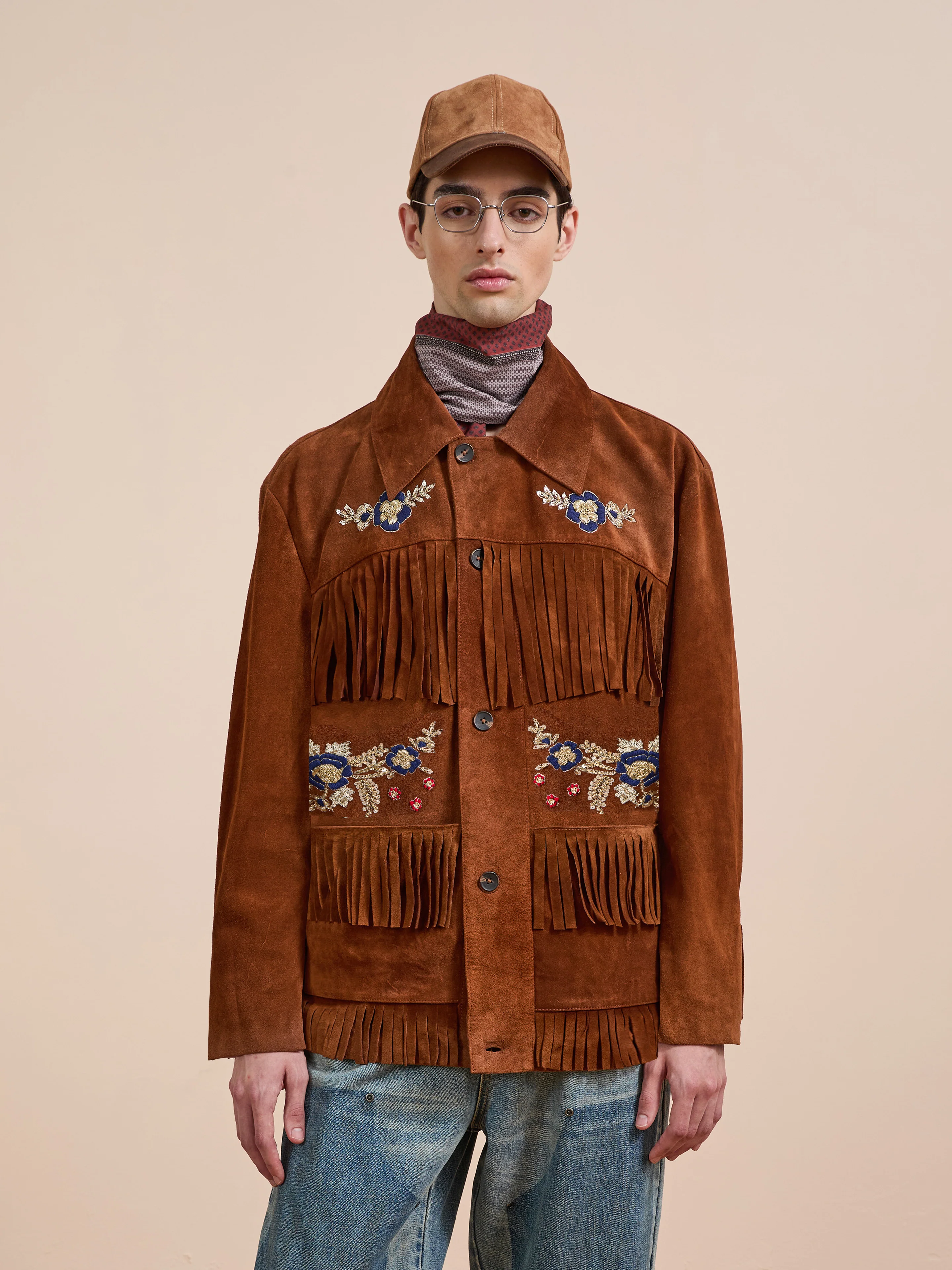 Hand Embroidered Suede Fringe Jacket
