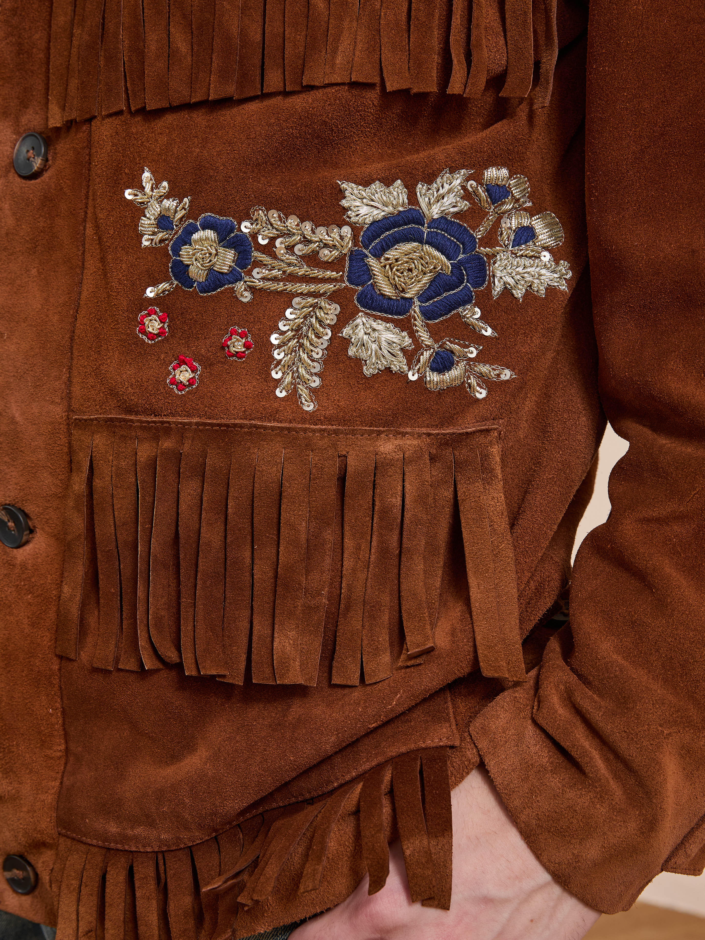 Hand Embroidered Suede Fringe Jacket - Image 2