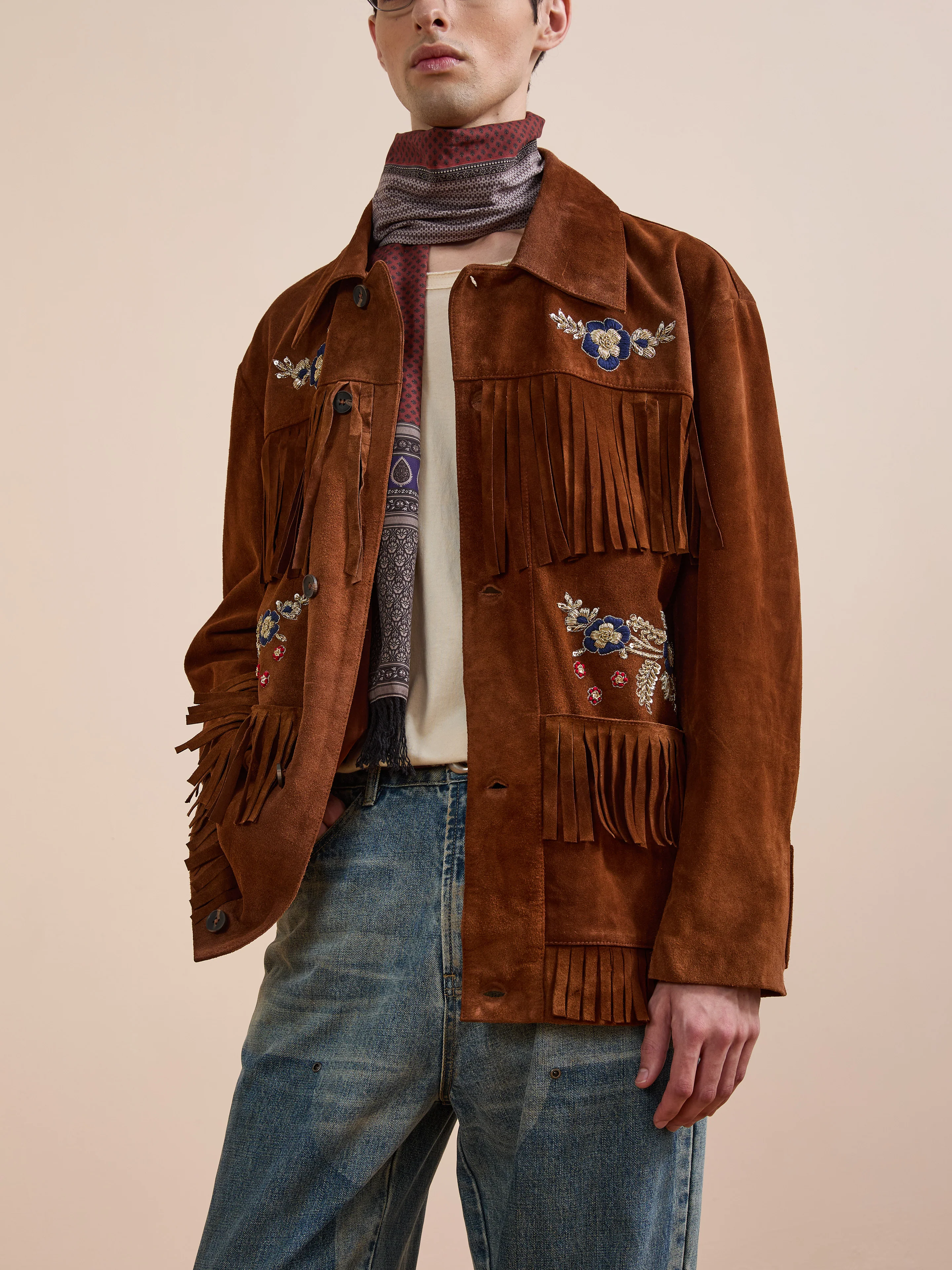 Hand Embroidered Suede Fringe Jacket - Image 3