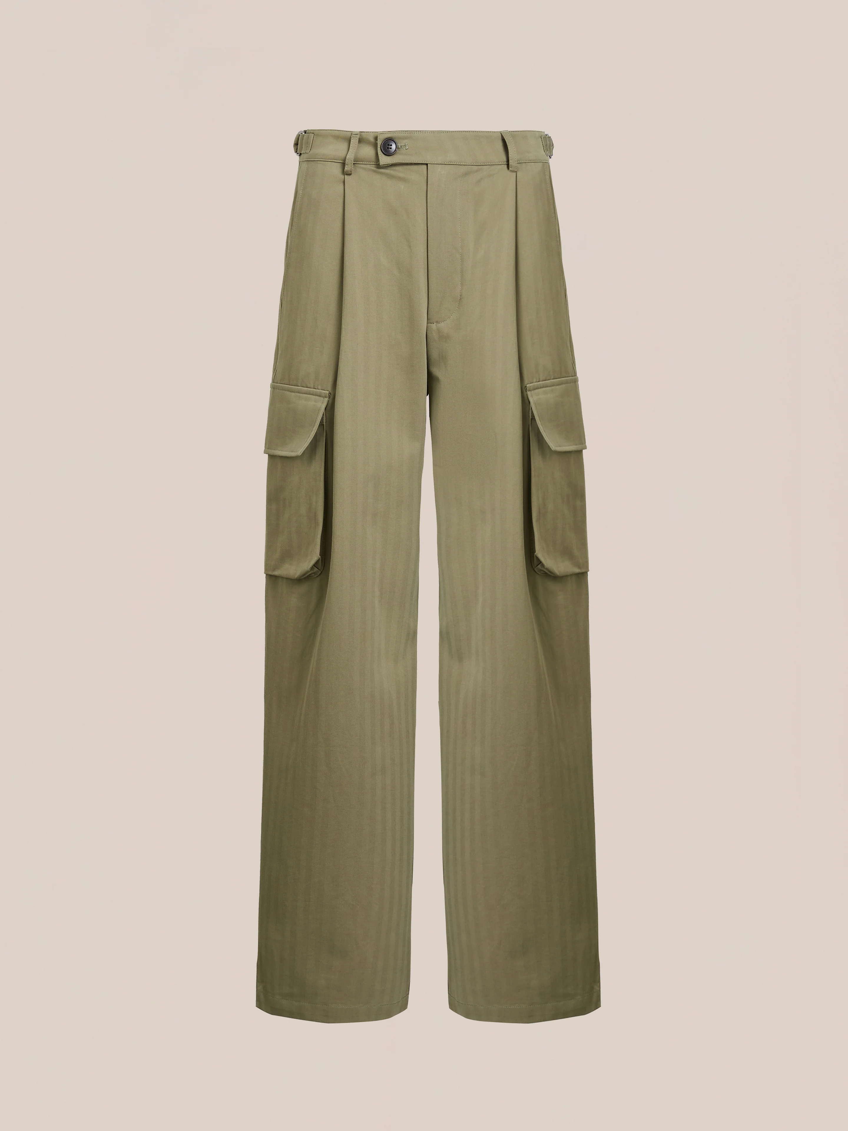 Hava Herringbone Pleated Cargo Trousers - Image 5