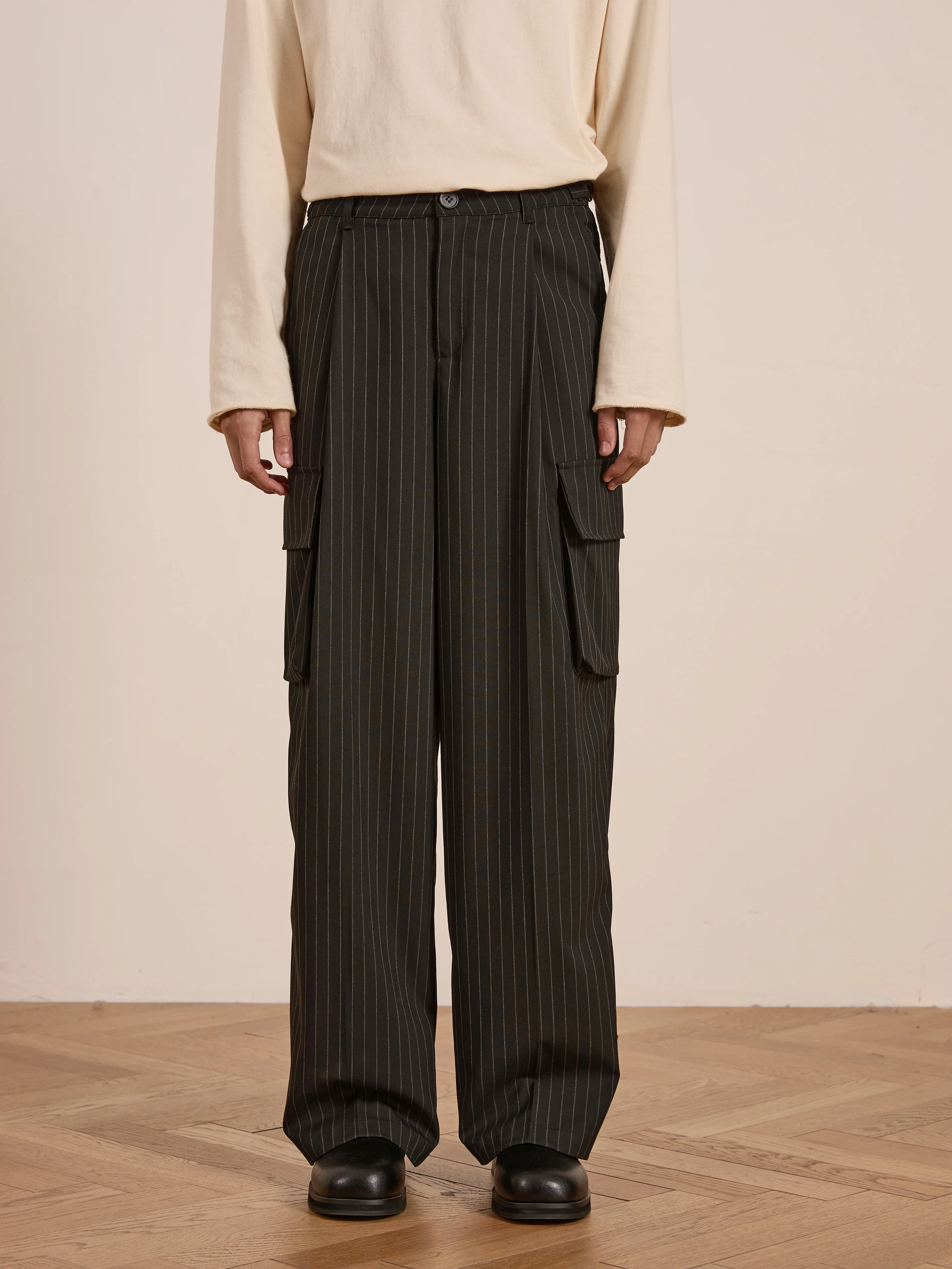 Hava Pinstripe Pleated Cargo Trousers