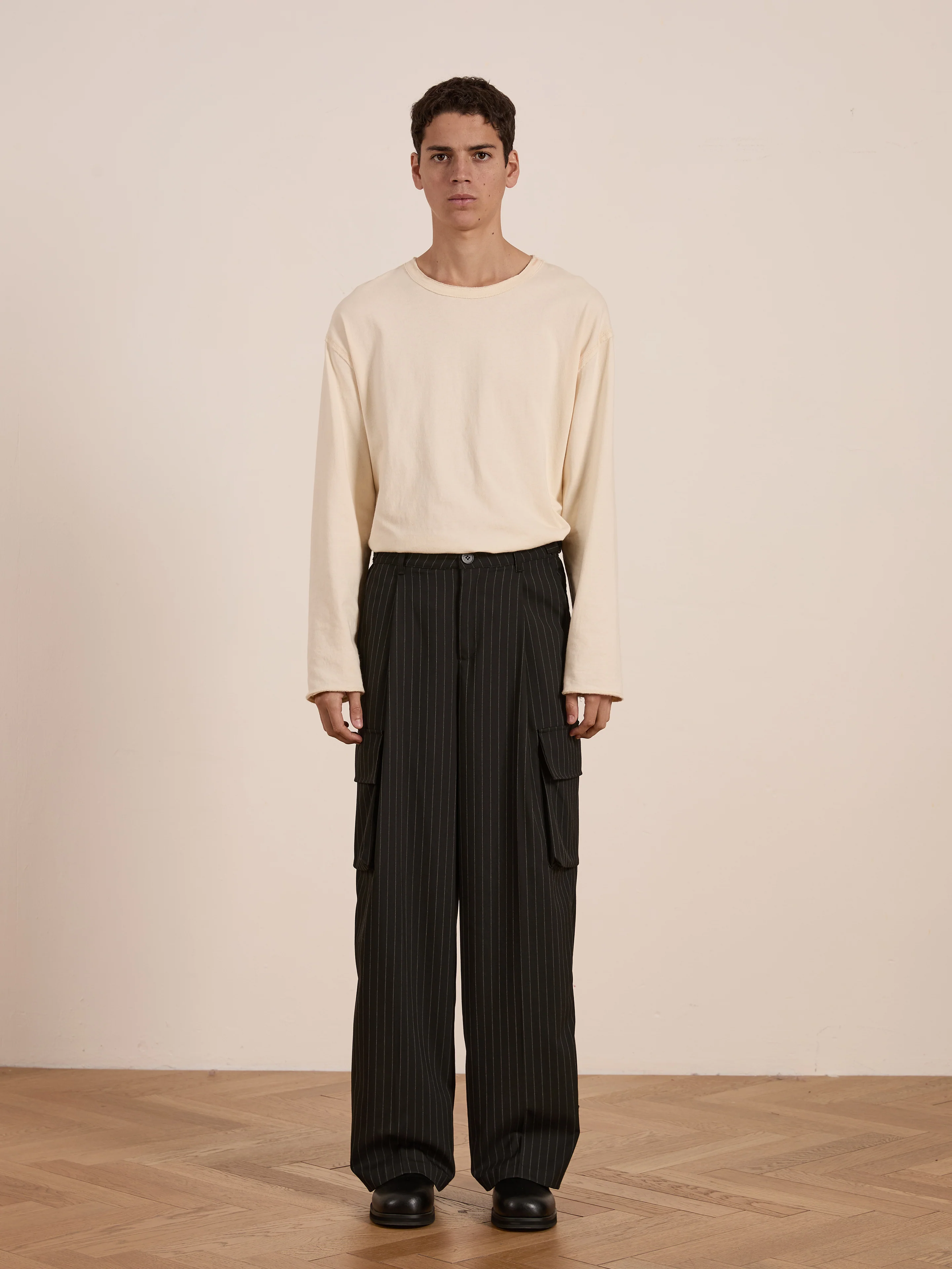 Hava Pinstripe Pleated Cargo Trousers - Image 2