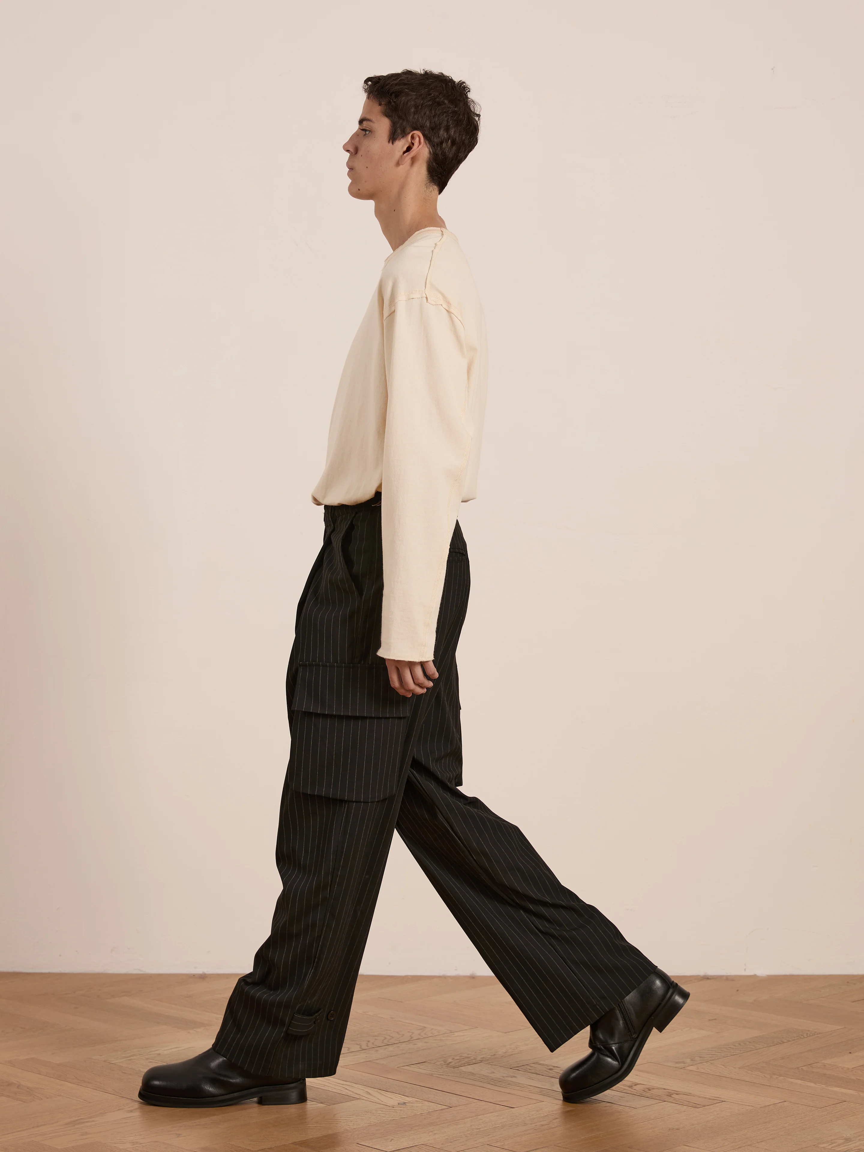 Hava Pinstripe Pleated Cargo Trousers - Image 3
