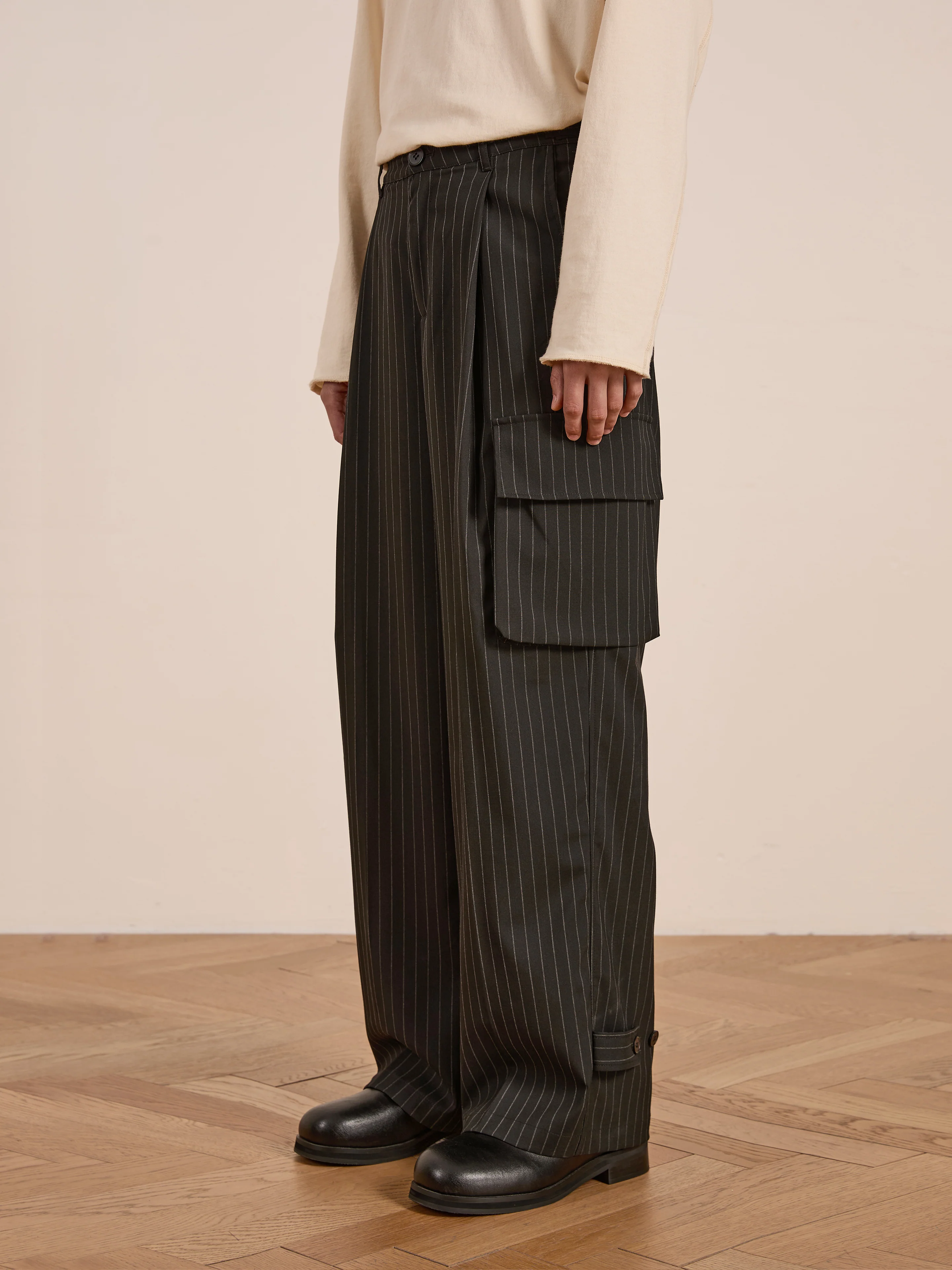 Hava Pinstripe Pleated Cargo Trousers - Image 4