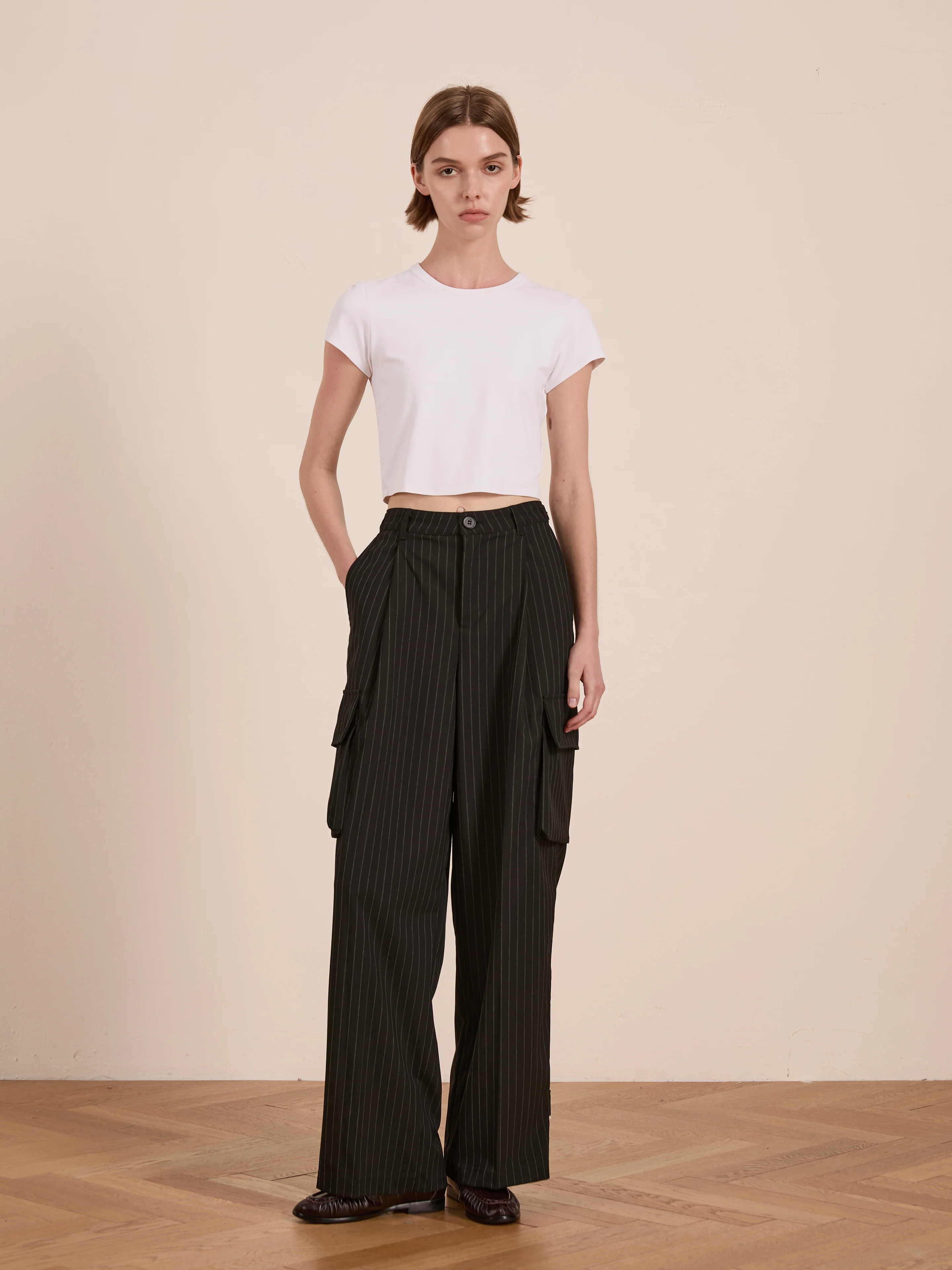 Hava Pinstripe Pleated Cargo Trousers - Image 8