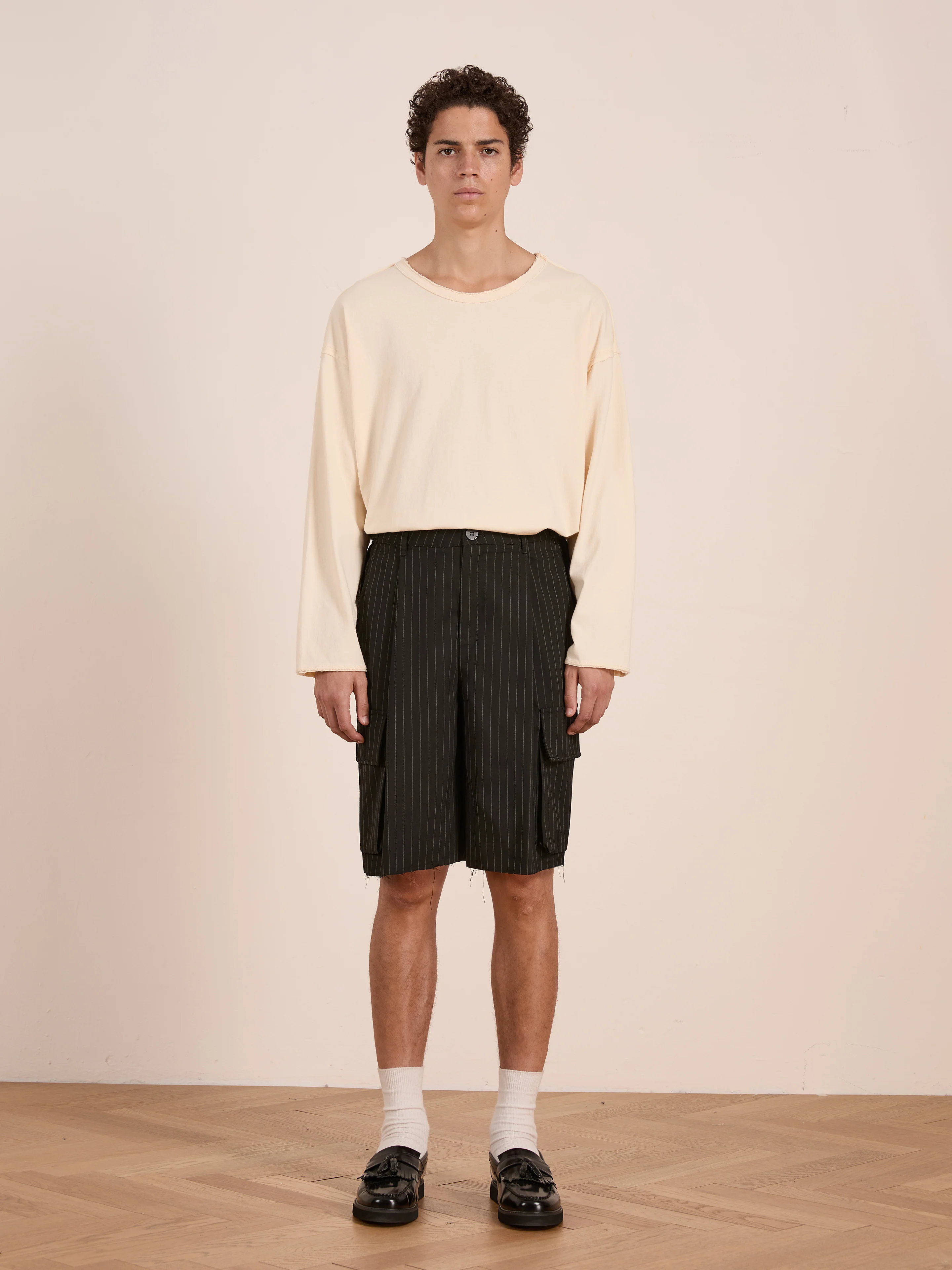 Hava Pinstripe Pleated Cargo Trouser Shorts - Image 2