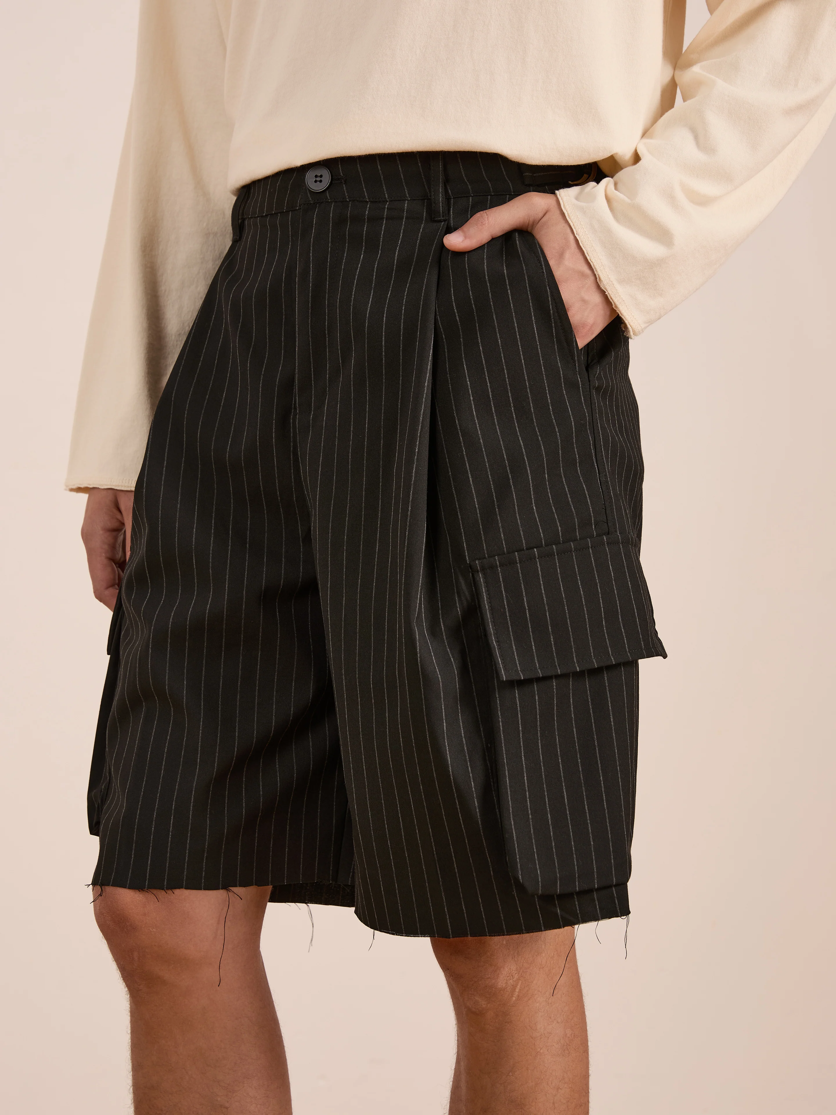 Hava Pinstripe Pleated Cargo Trouser Shorts - Image 4