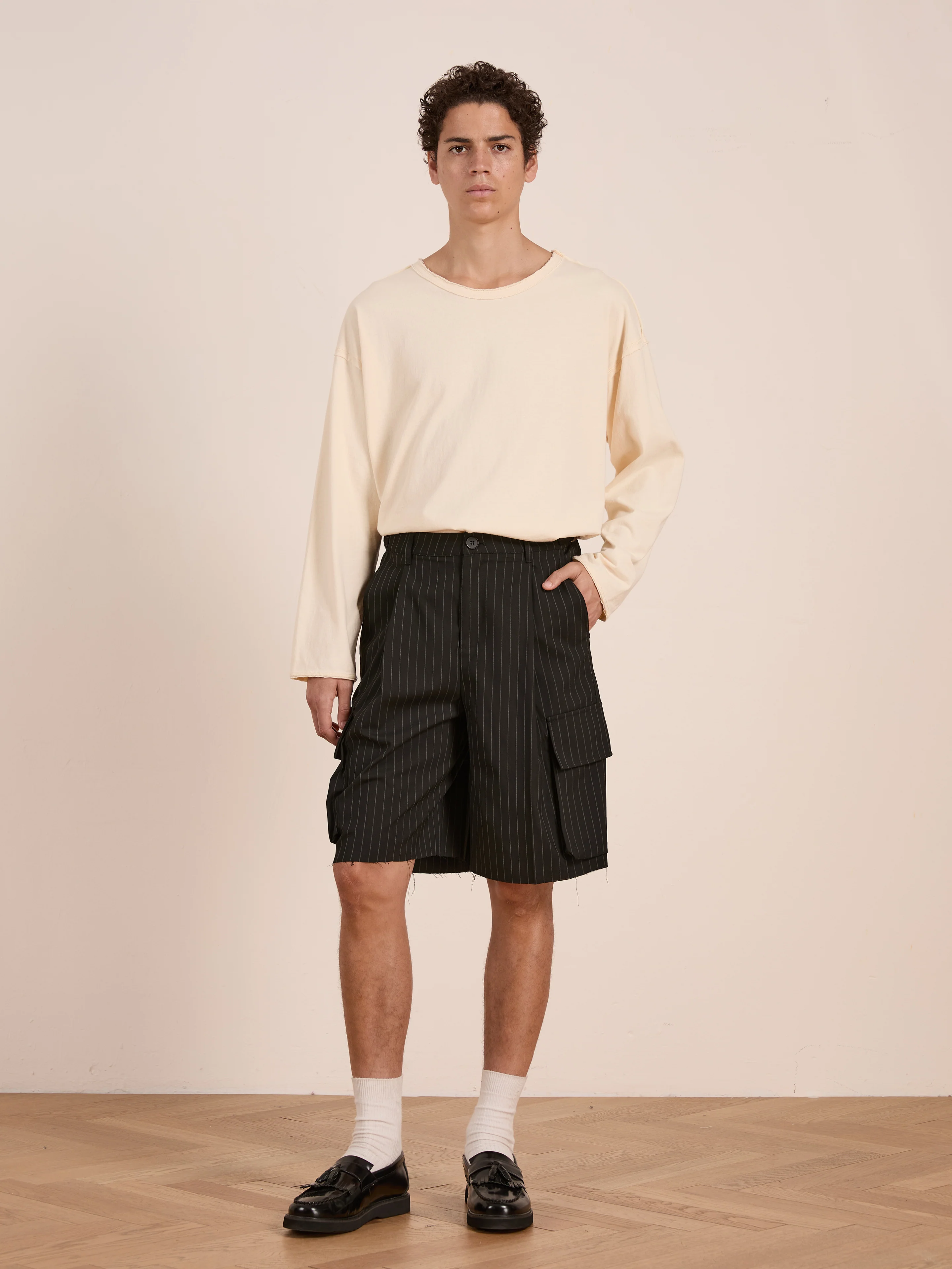 Hava Pinstripe Pleated Cargo Trouser Shorts - Image 9