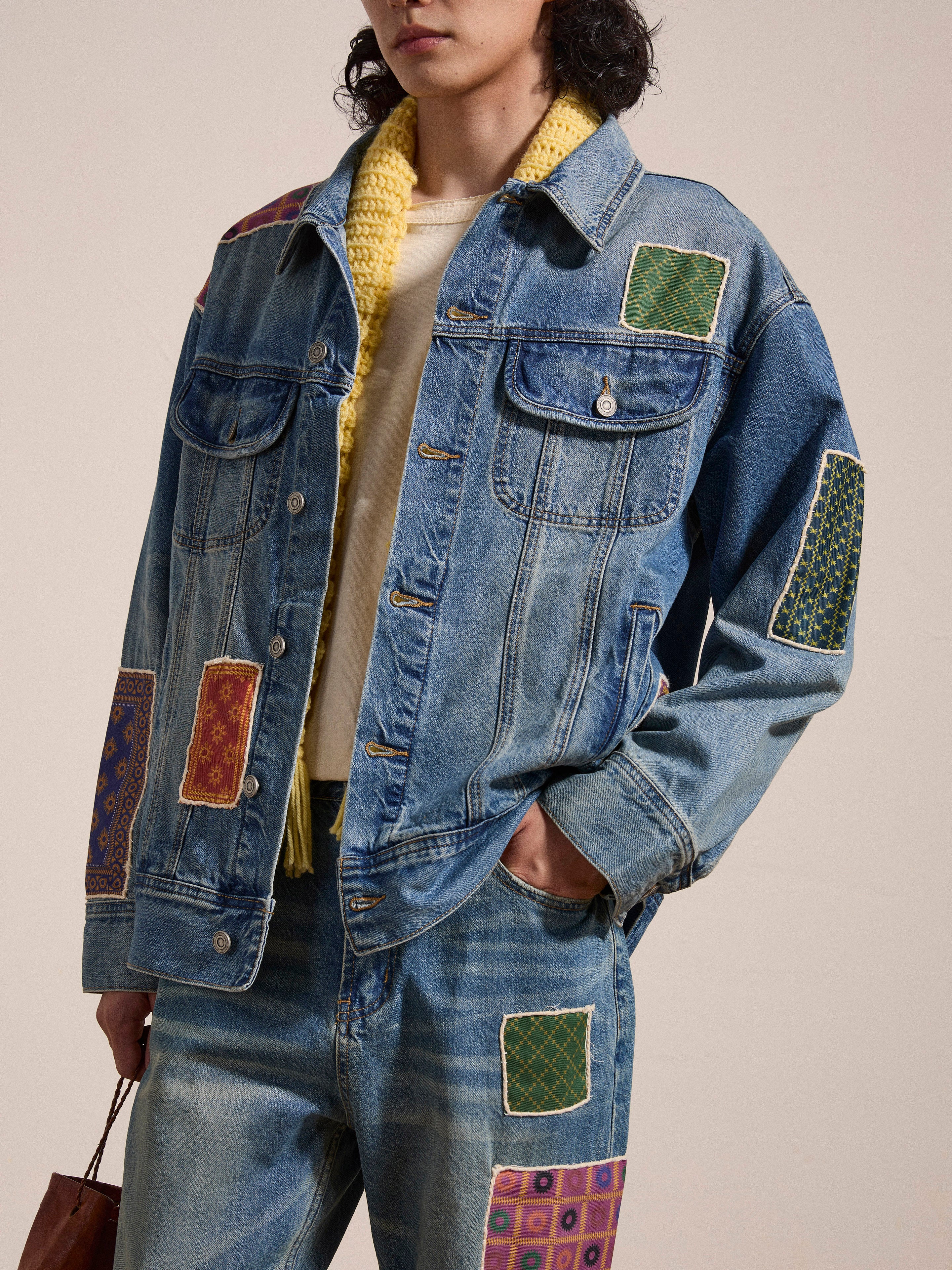 Kantha Patchwork Denim Trucker Jacket - Image 3