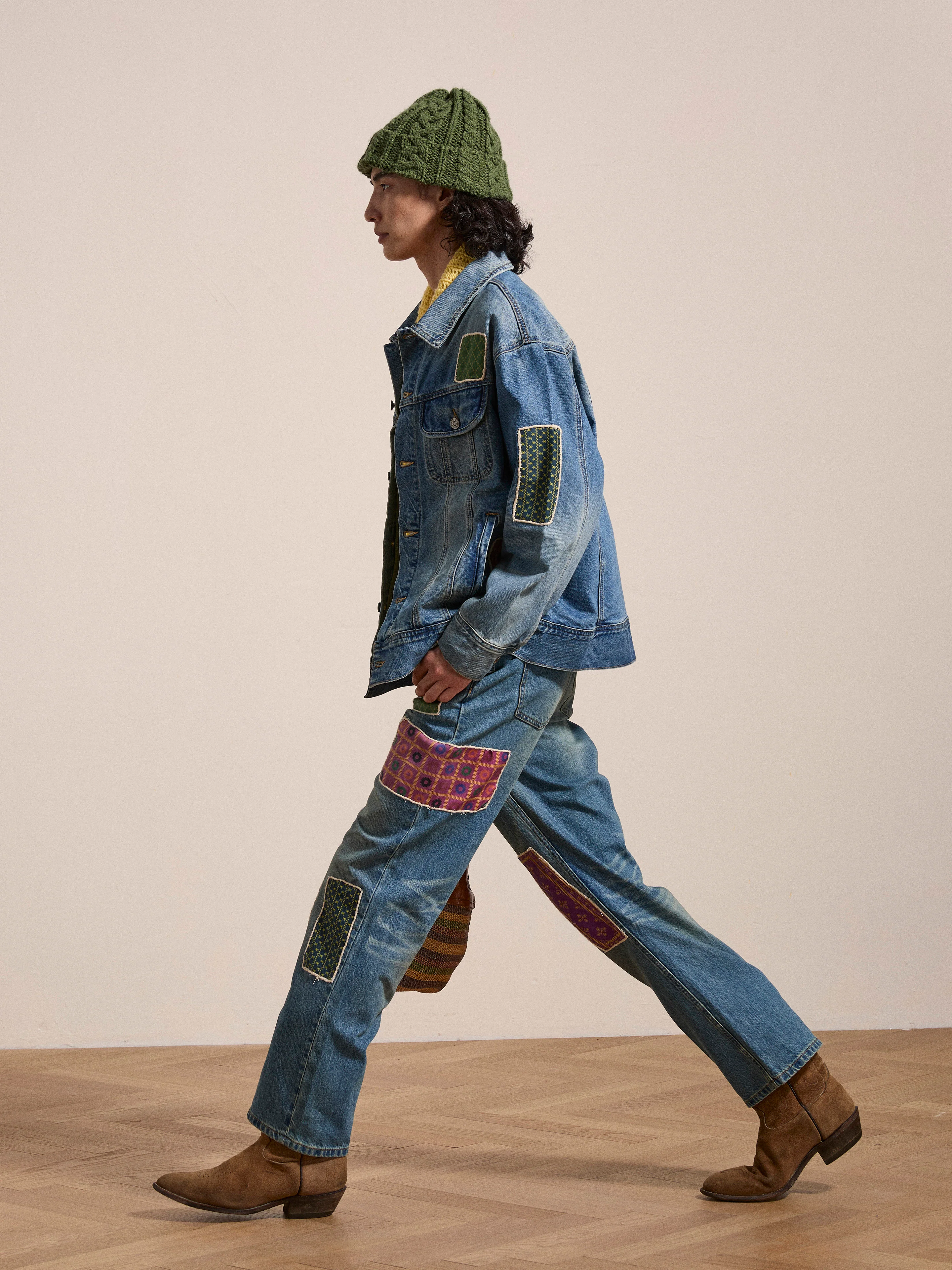 Kantha Patchwork Denim Trucker Jacket - Image 8