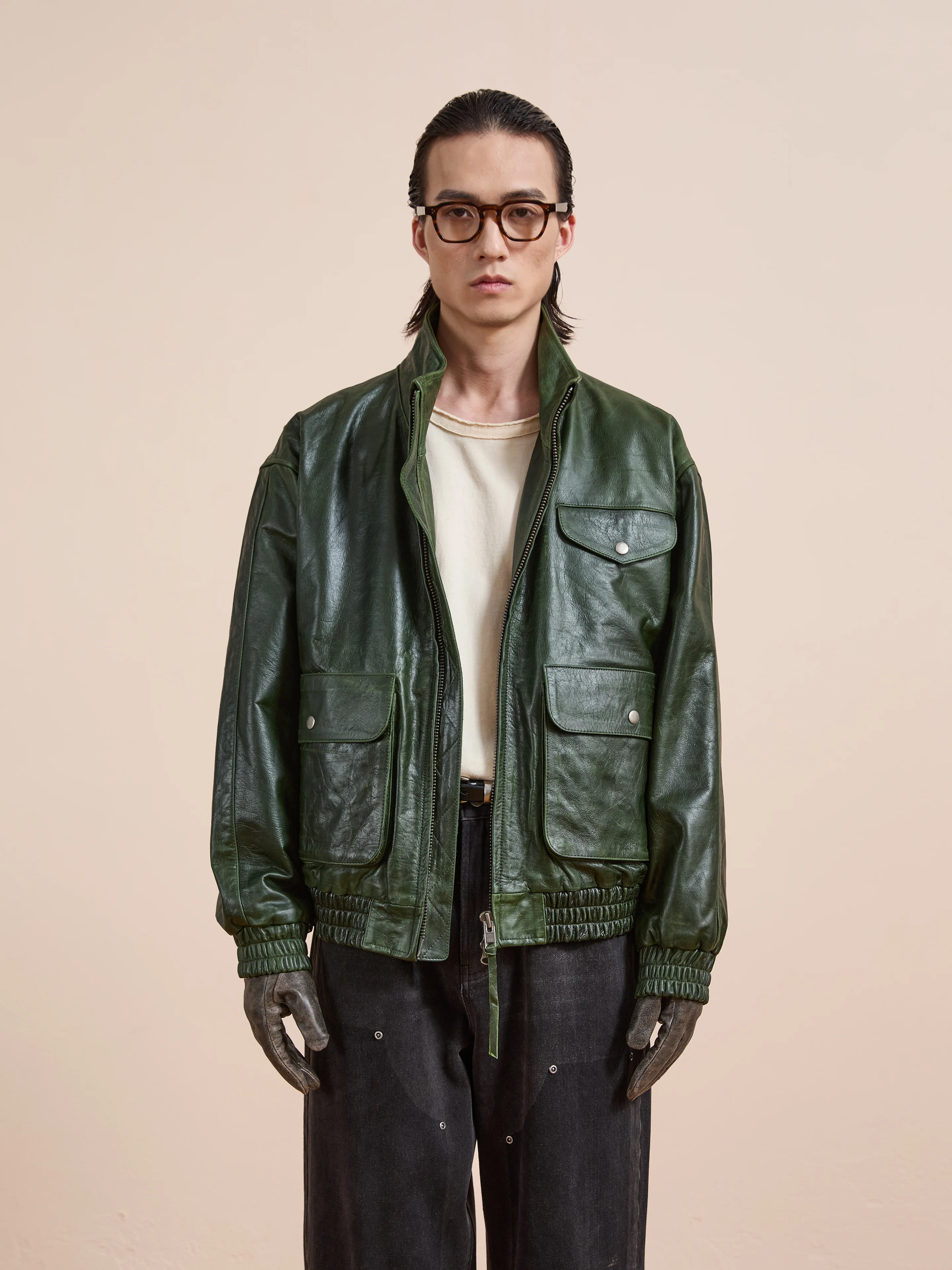 Forest Leather Bomber Jacket - Image 10