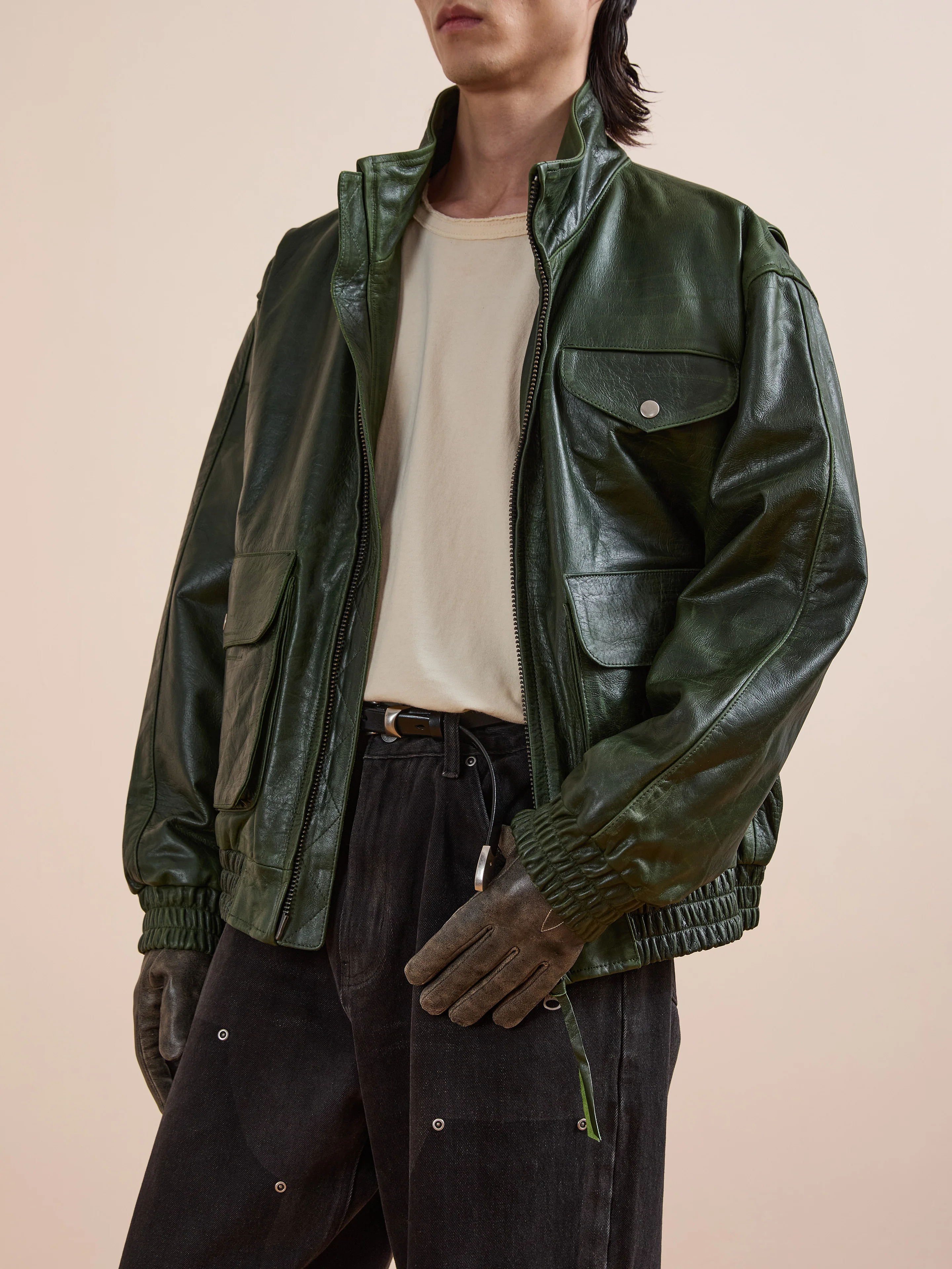 Forest Leather Bomber Jacket - Image 11