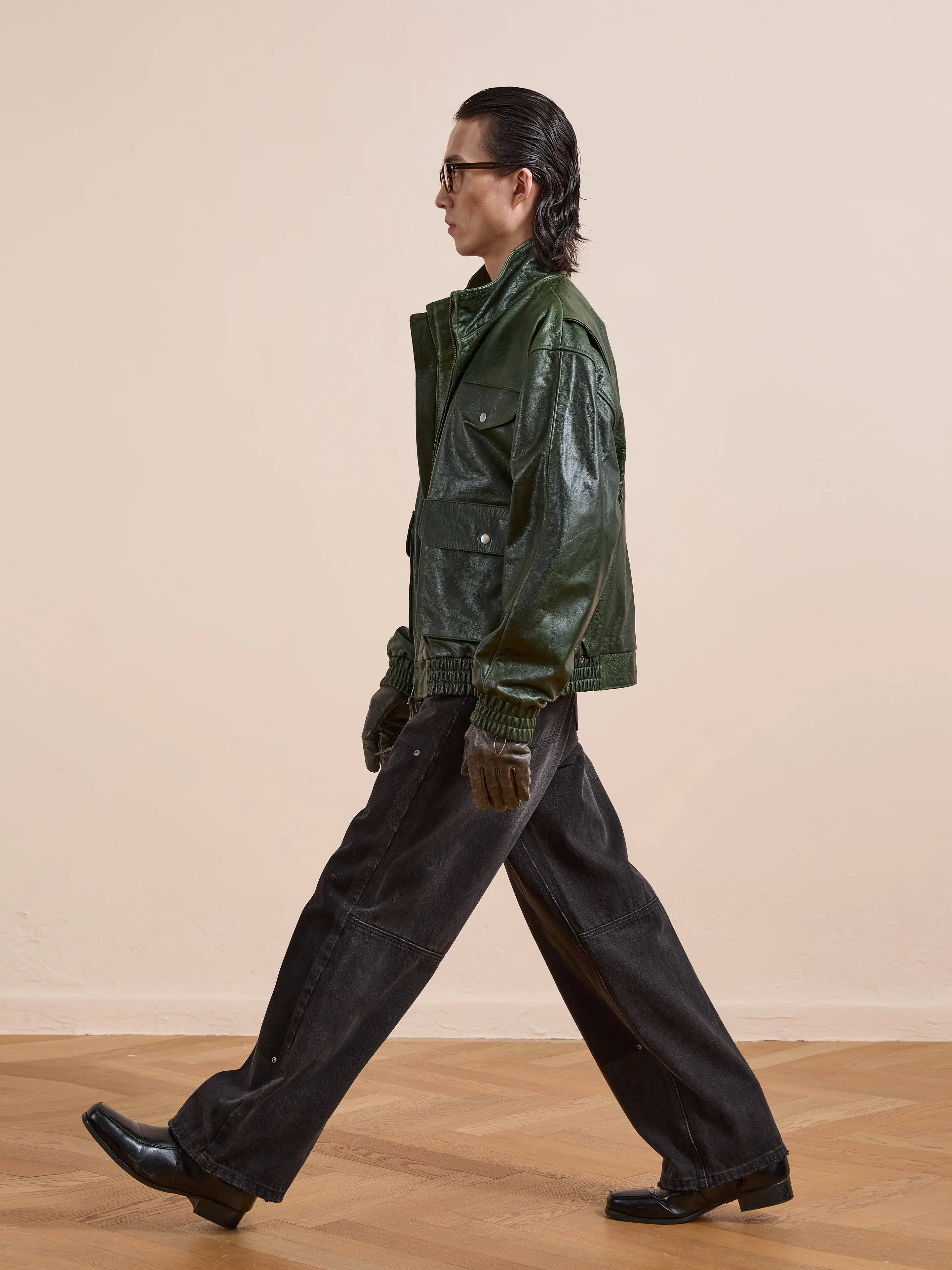 Forest Leather Bomber Jacket - Image 12
