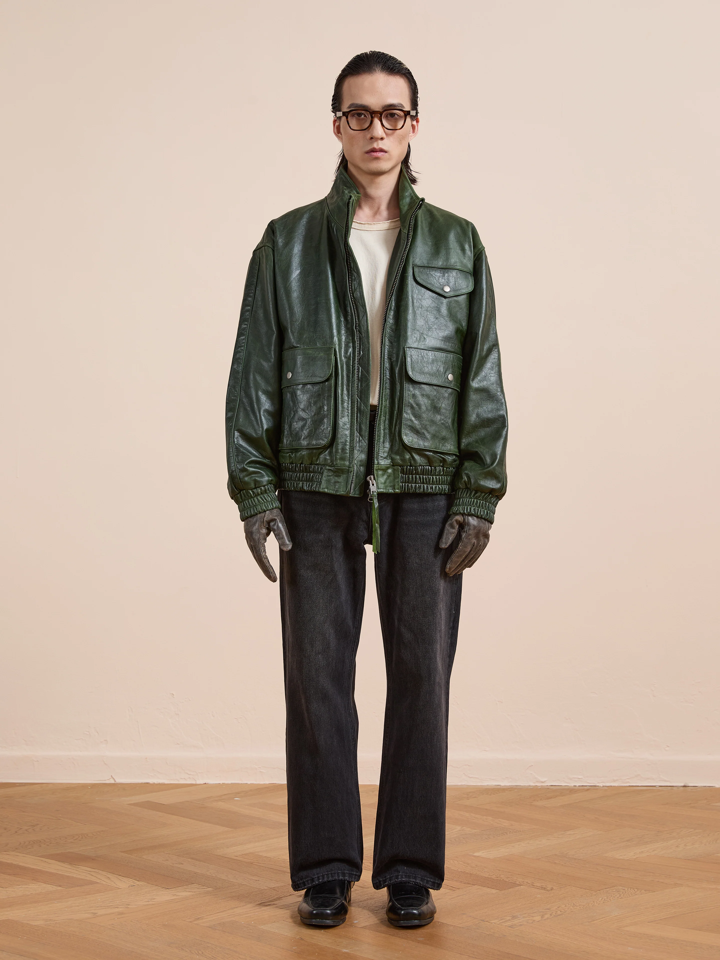 Forest Leather Bomber Jacket - Image 13