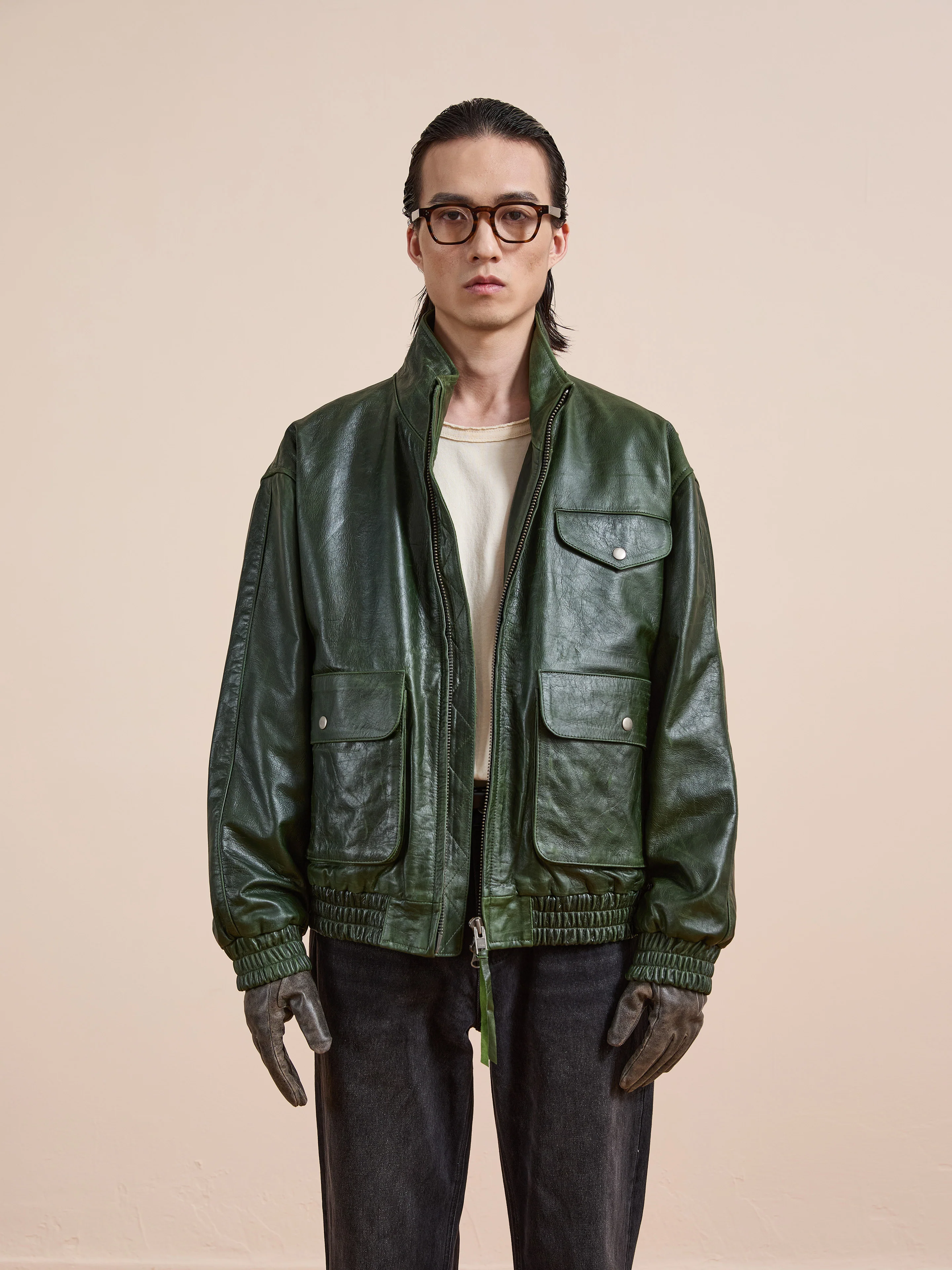Forest Leather Bomber Jacket - Image 14