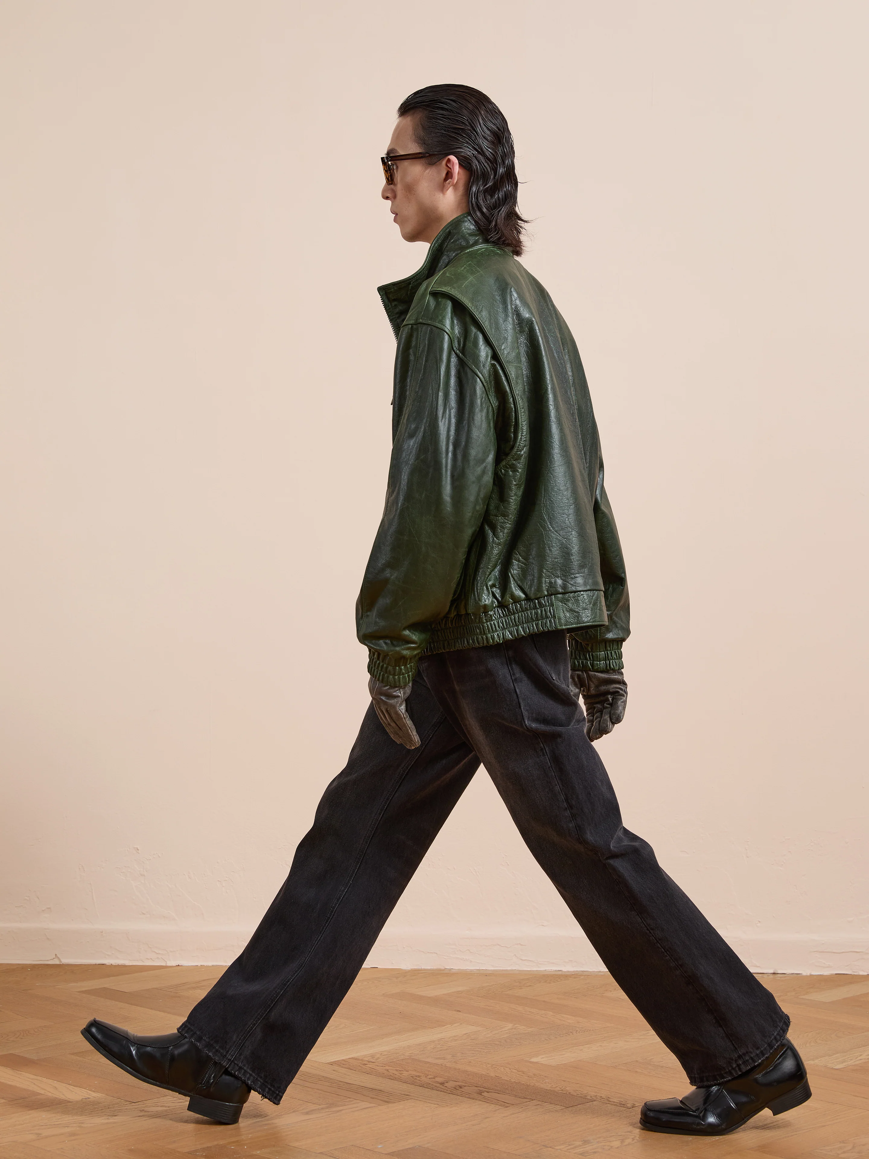 Forest Leather Bomber Jacket - Image 15