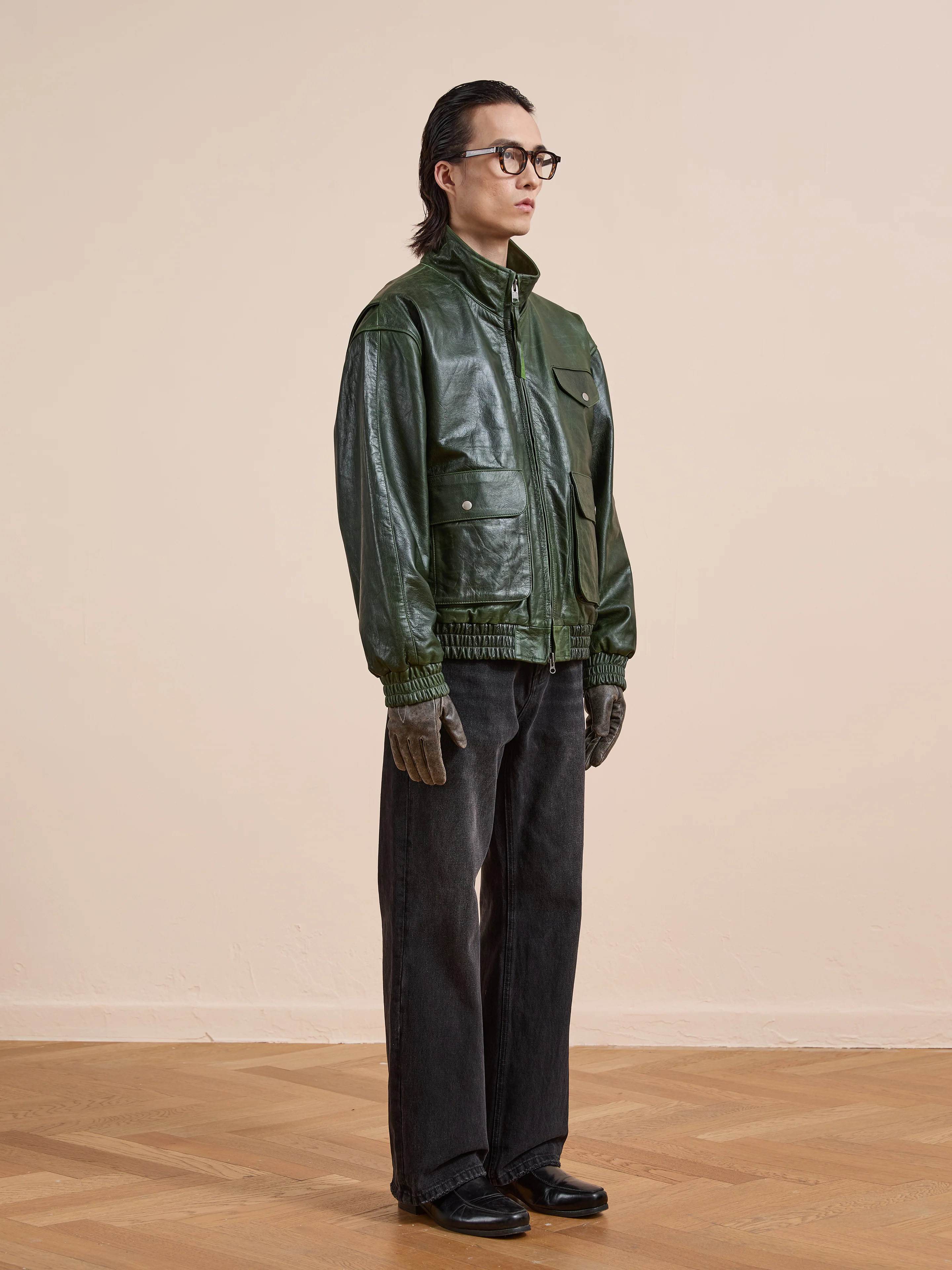 Forest Leather Bomber Jacket - Image 16