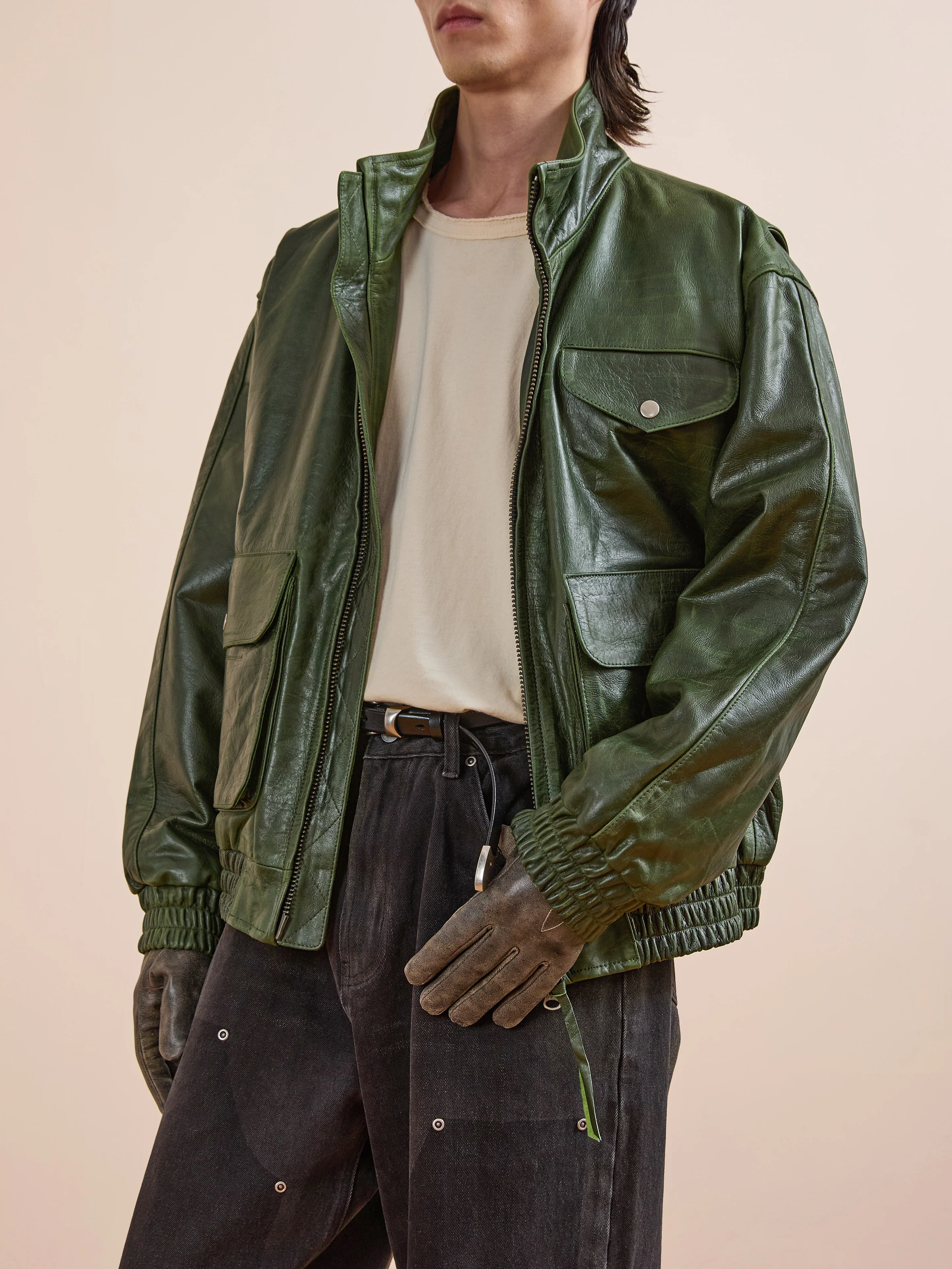 Forest Leather Bomber Jacket - Image 17