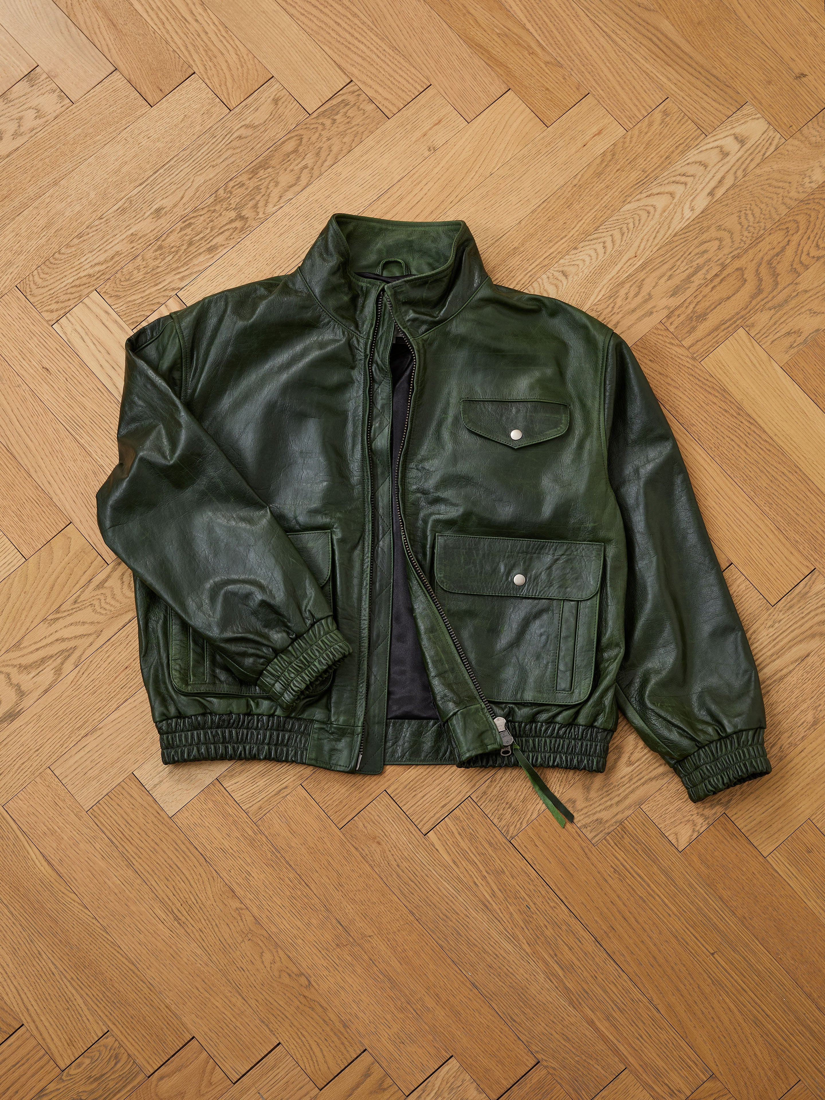 Forest Leather Bomber Jacket - Image 18
