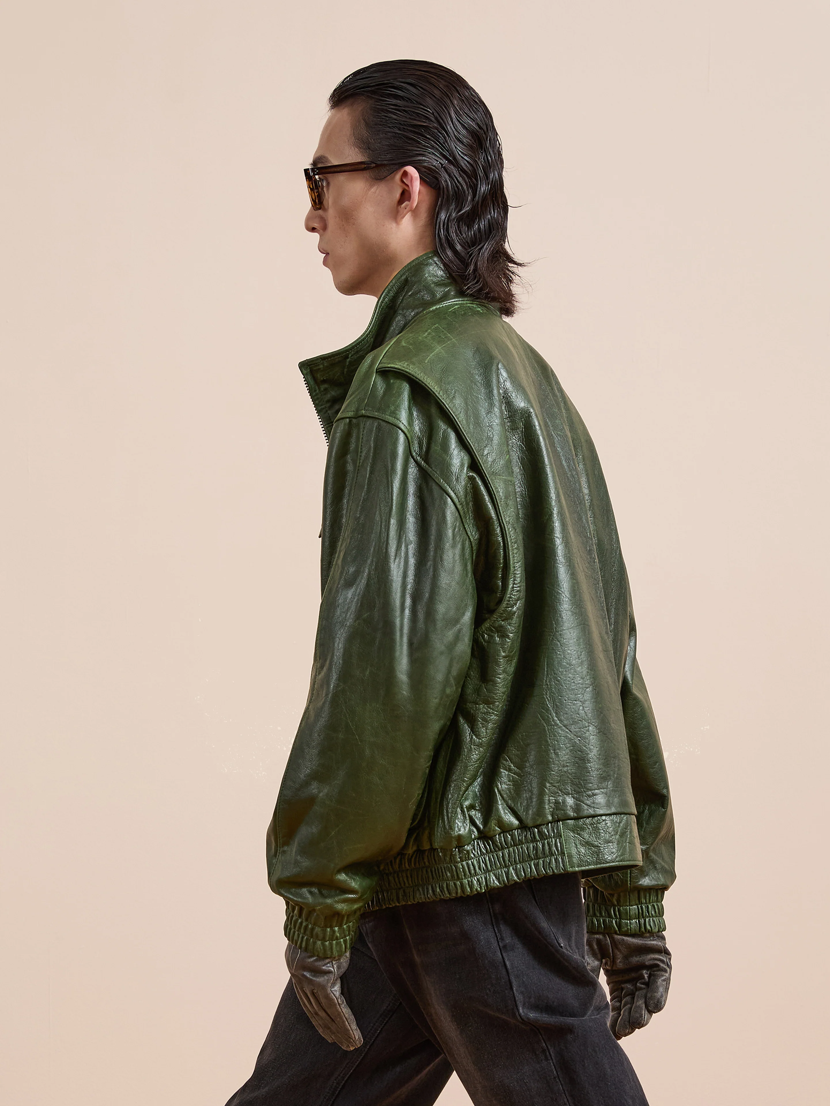 Forest Leather Bomber Jacket - Image 4