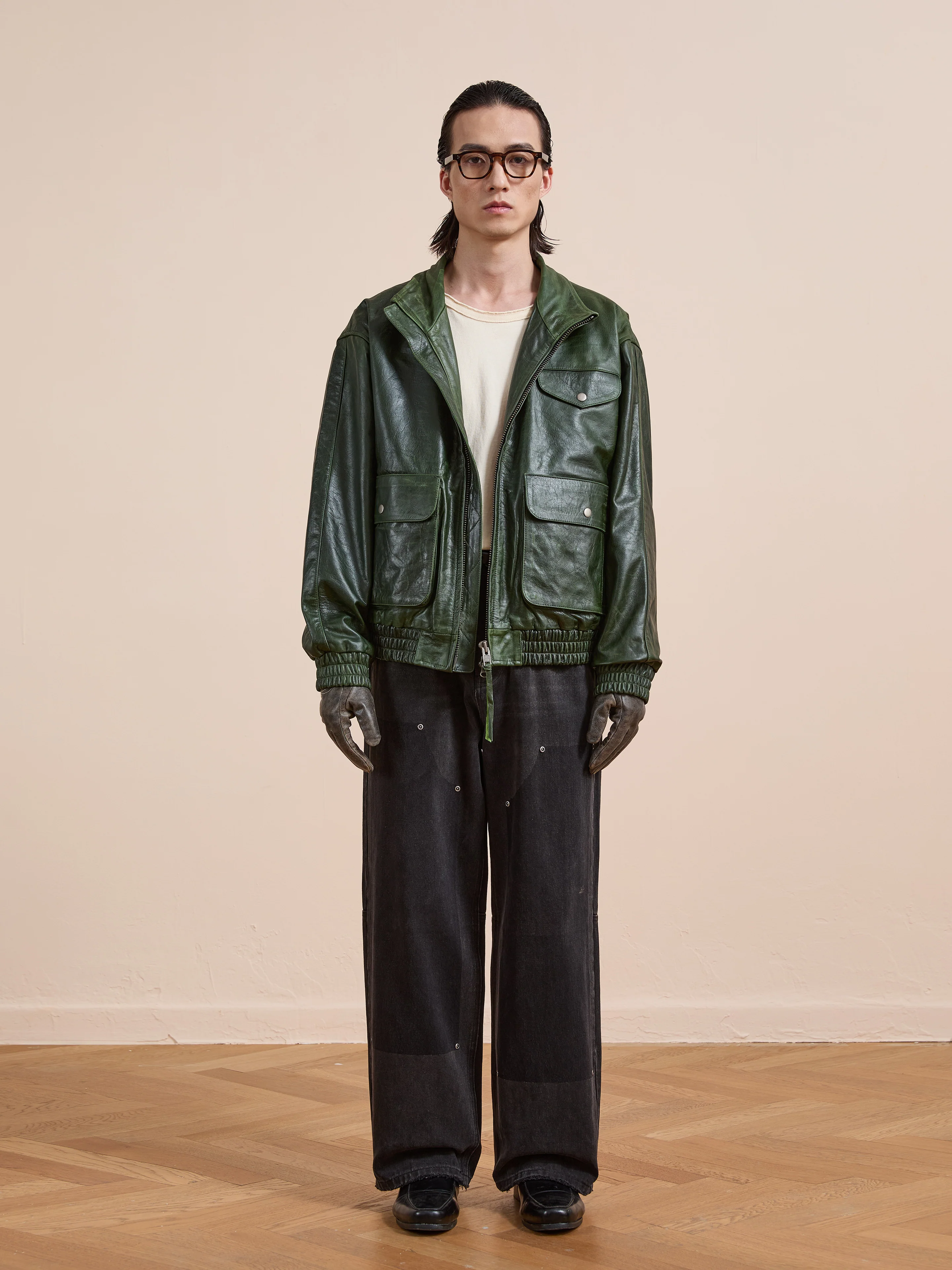 Forest Leather Bomber Jacket - Image 7
