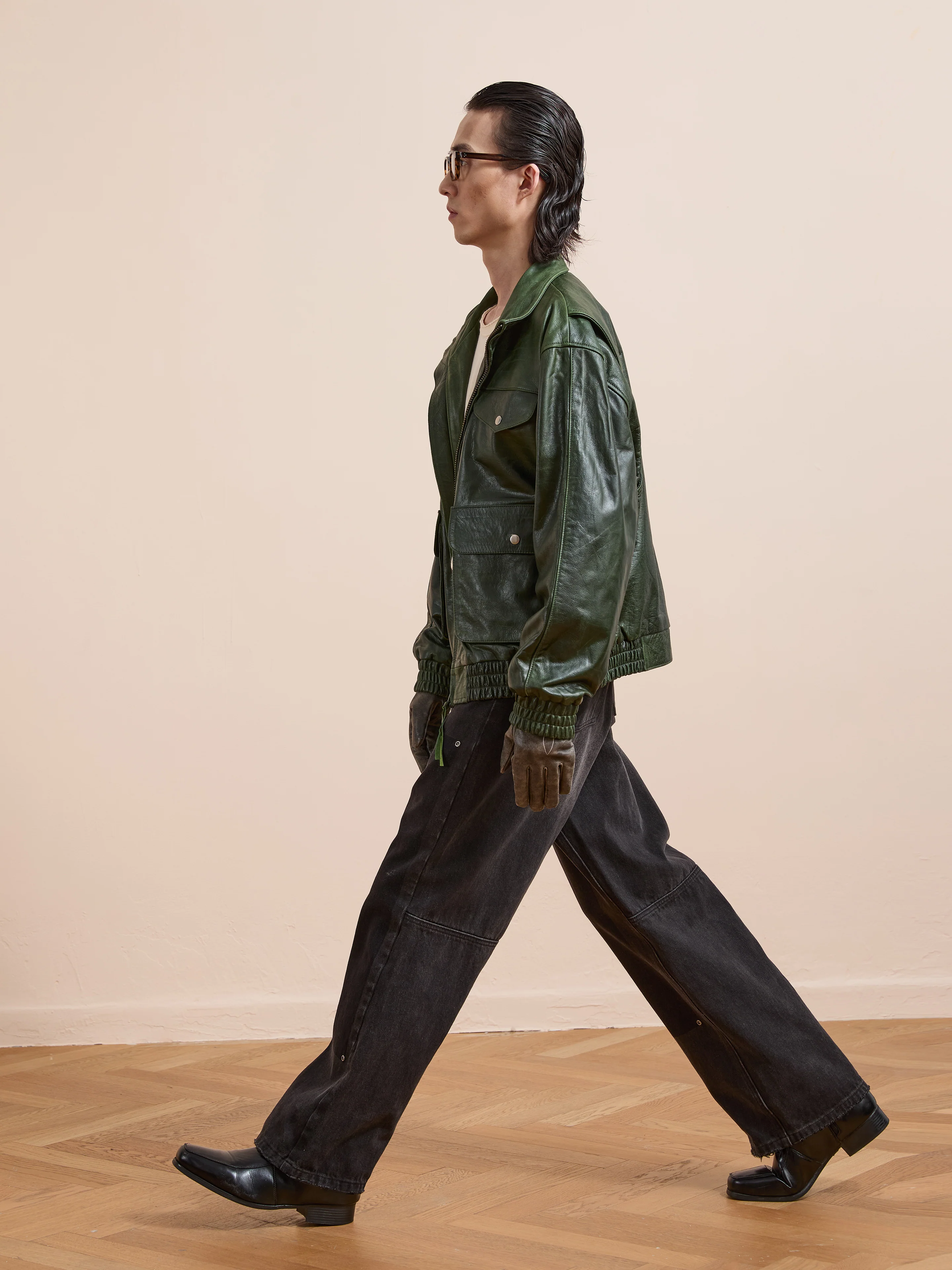 Forest Leather Bomber Jacket - Image 8