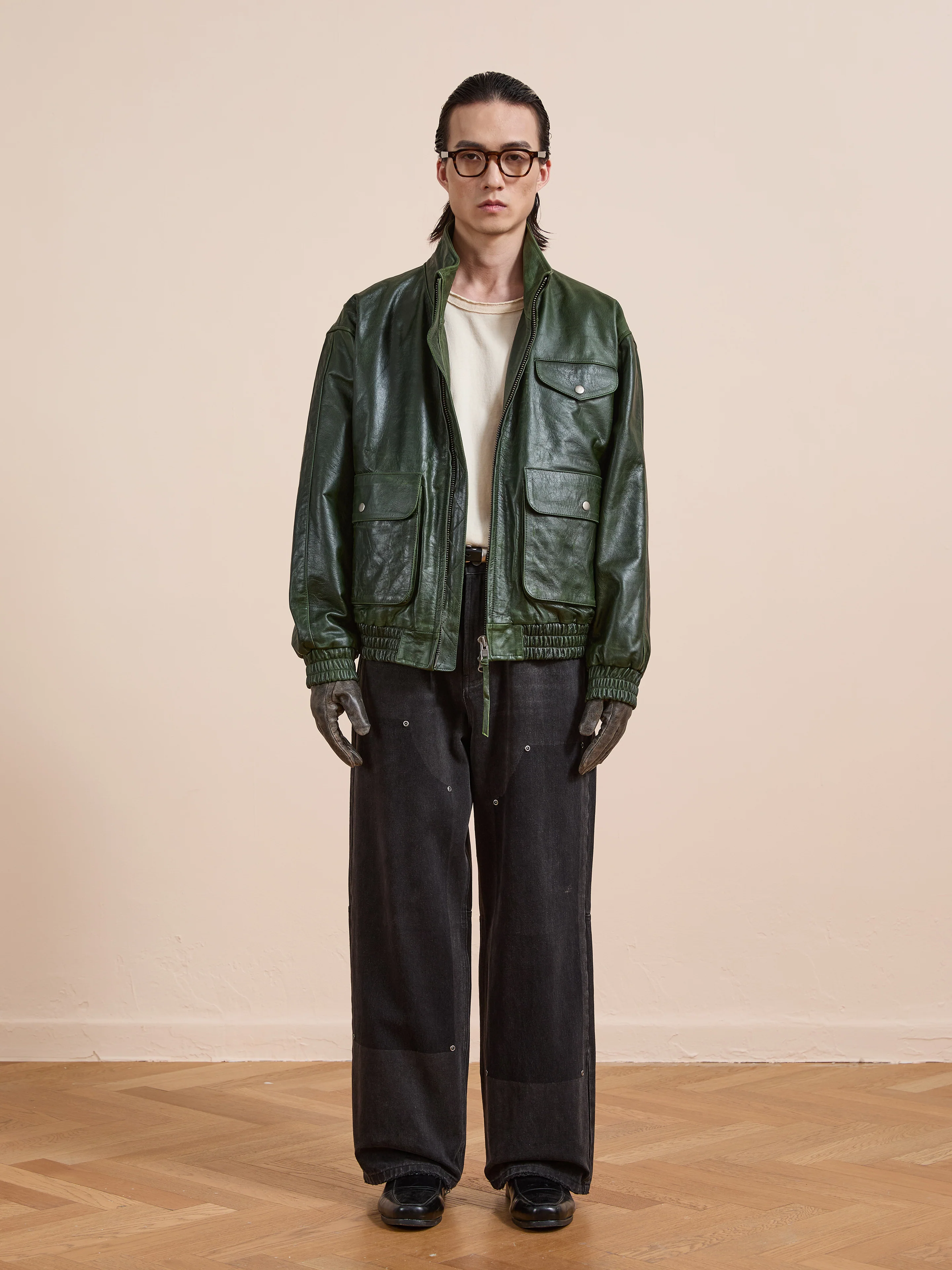 Forest Leather Bomber Jacket - Image 9