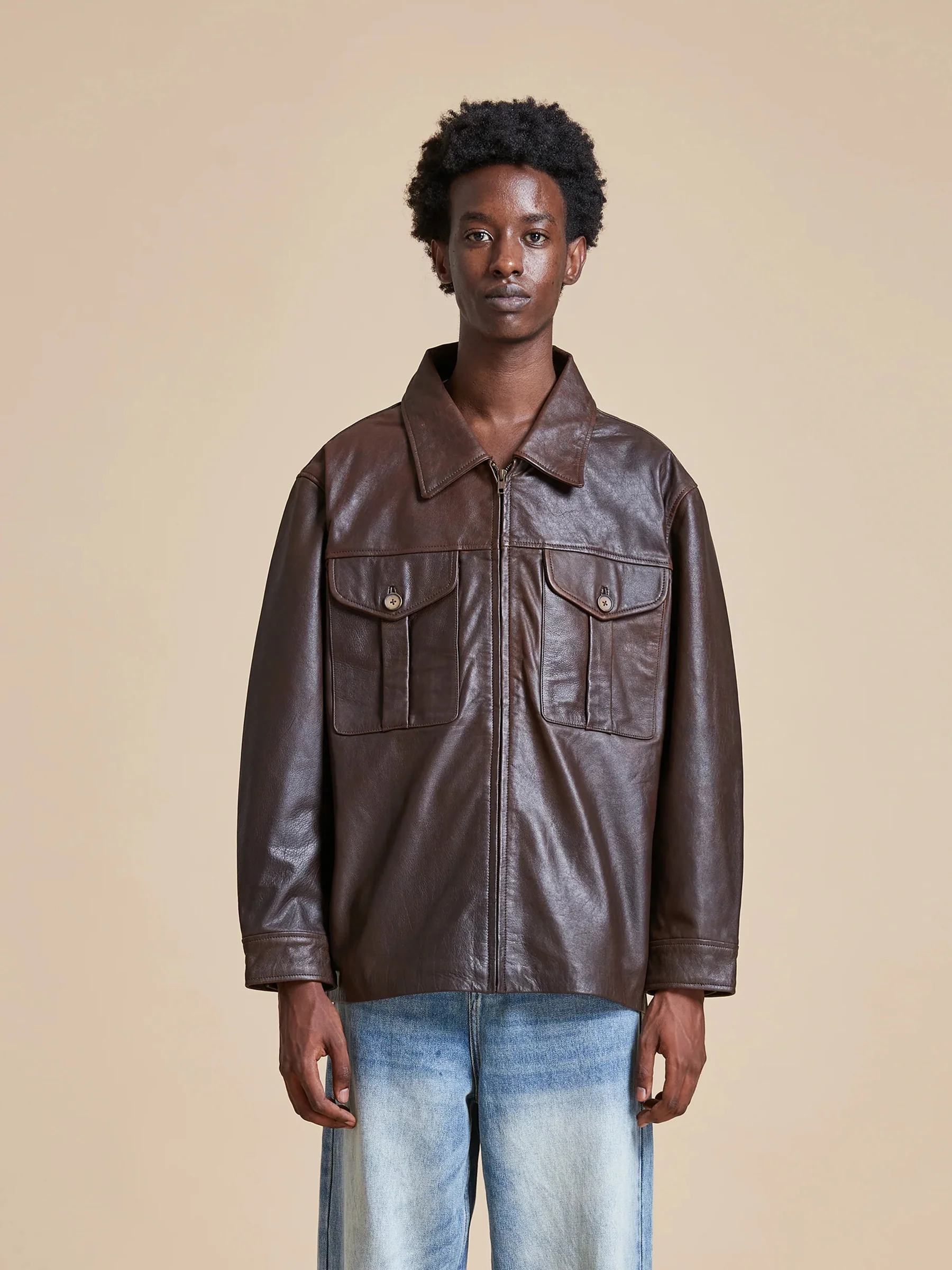 Sepia Leather Overshirt - Image 3